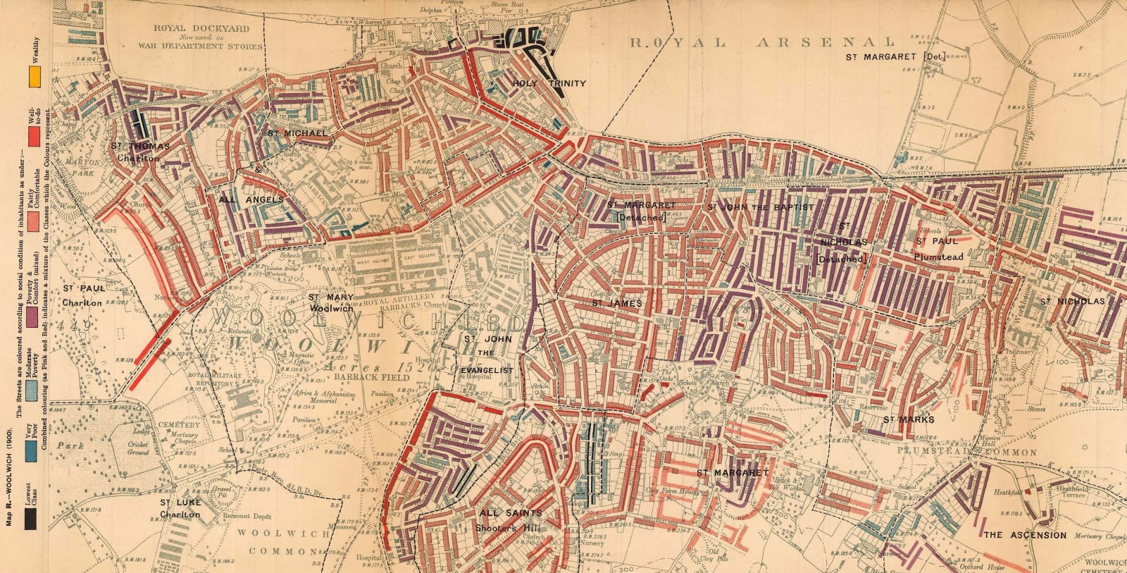 Charles Booth, Poverty Map of Woolwich & Plumstead, 1902