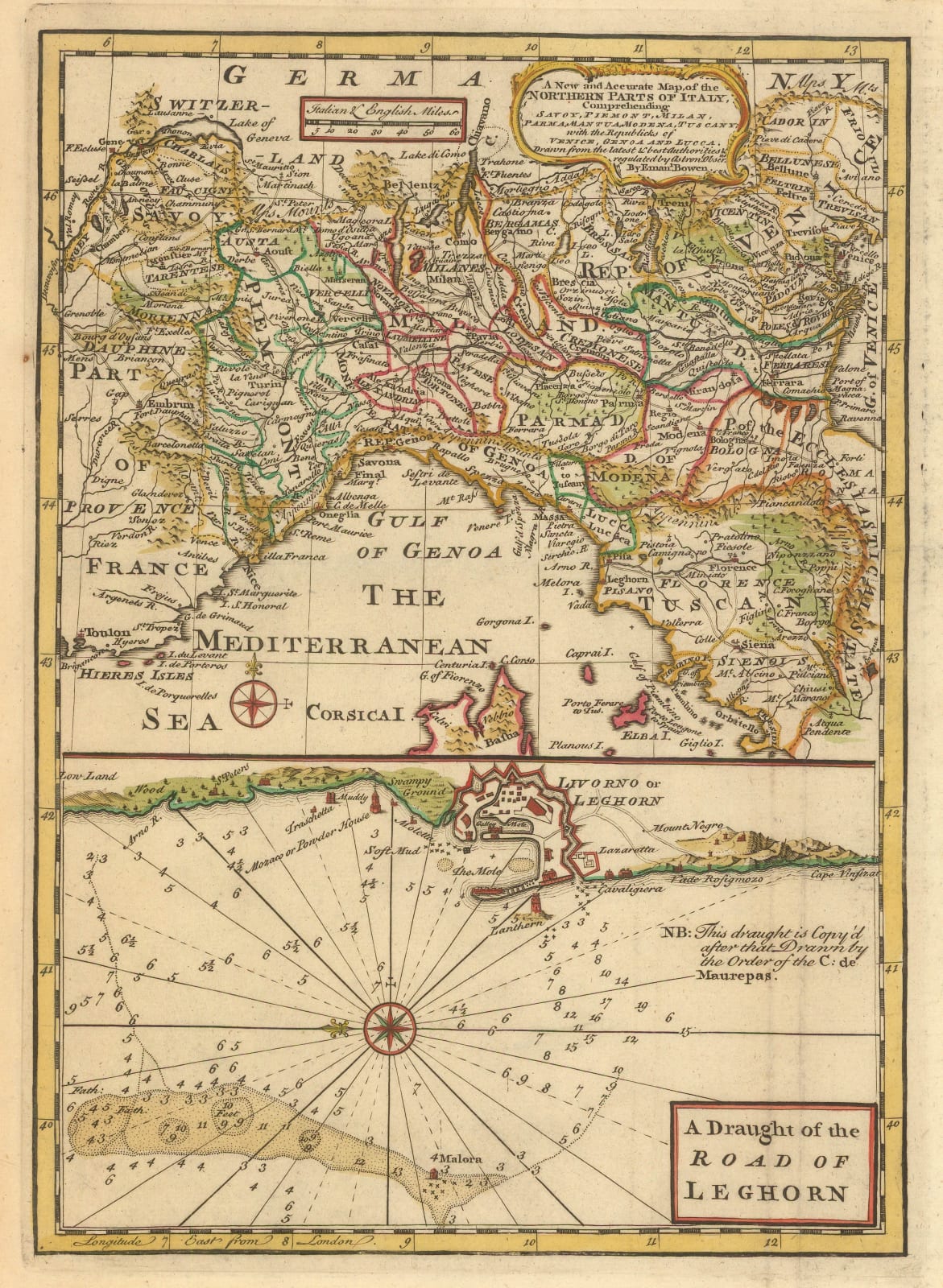 Emanuel Bowen, Livorno and Ligurian coast, 1766