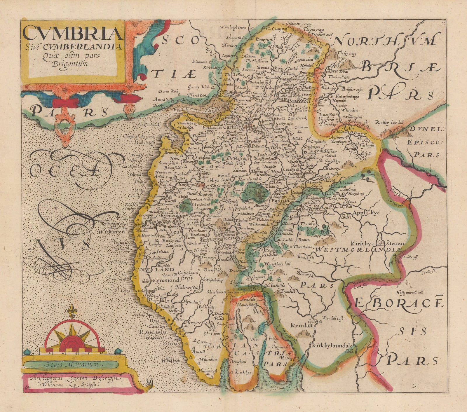 Christopher Saxton & William Kip, Cumbria sive Cumberlandia quoe olim pars Brigantum, 1637