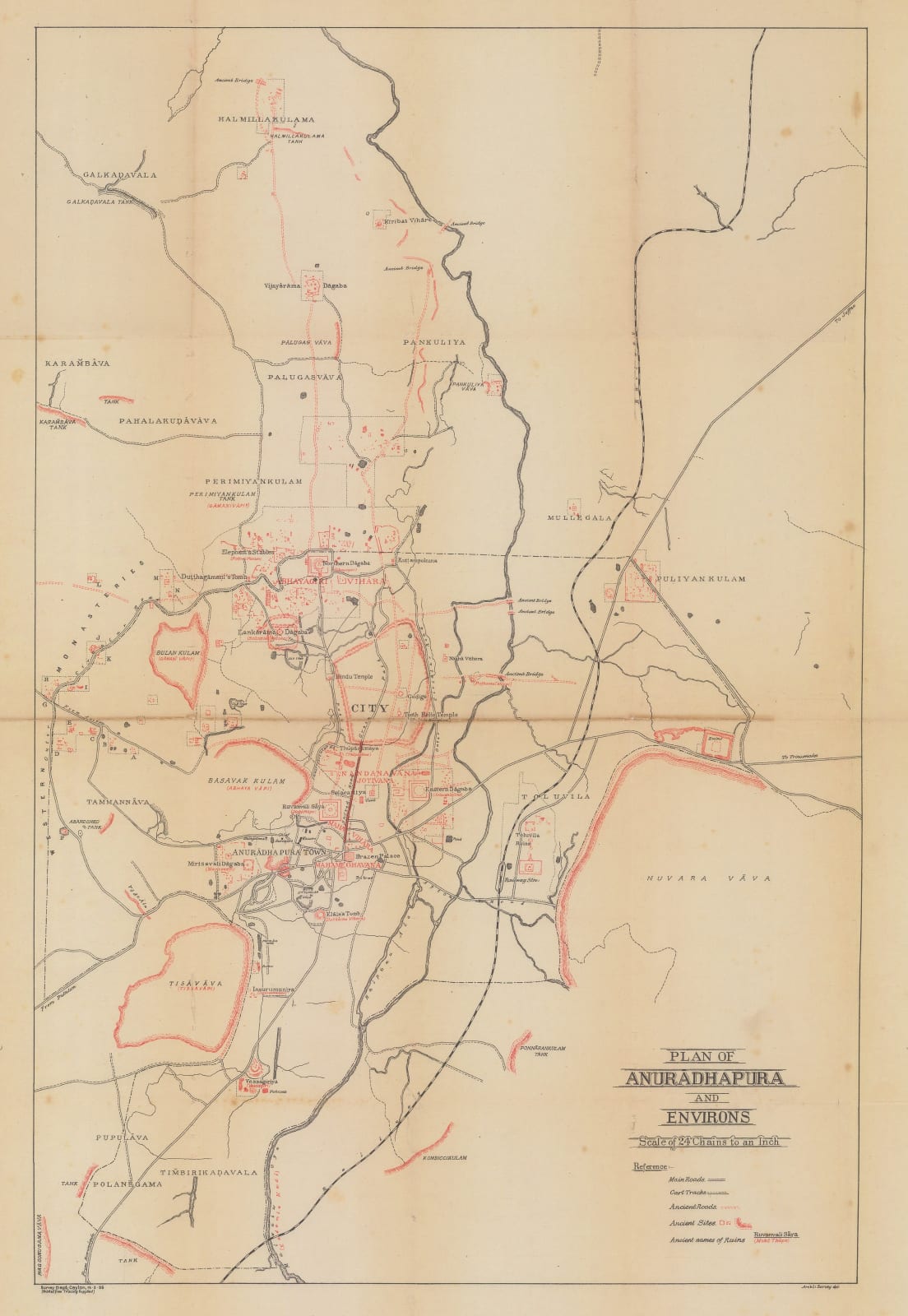 Ceylon Survey Department, Plan of Anuradhapura and Environs shewing Ancient Ruins, 1926