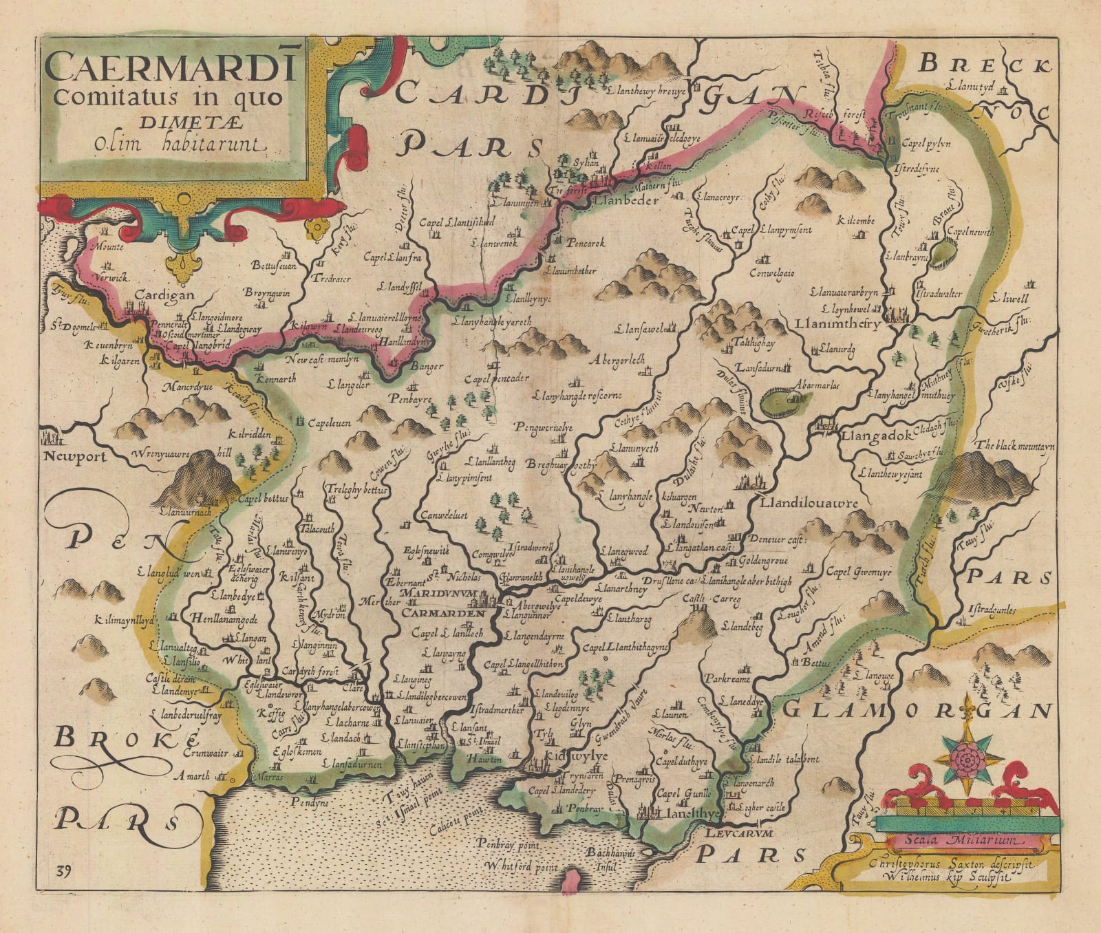 Christopher Saxton & William Hole, Caermardi Comitatus, 1637