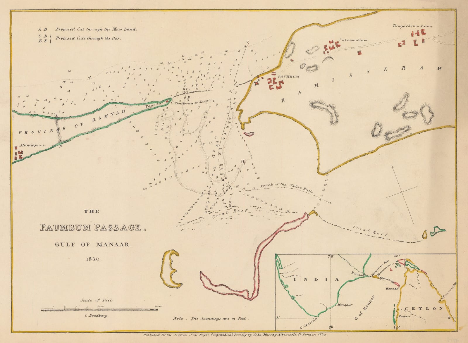 Royal Geographical Society (RGS), Chart of the Palk Strait (Paumbum Passage), 1834