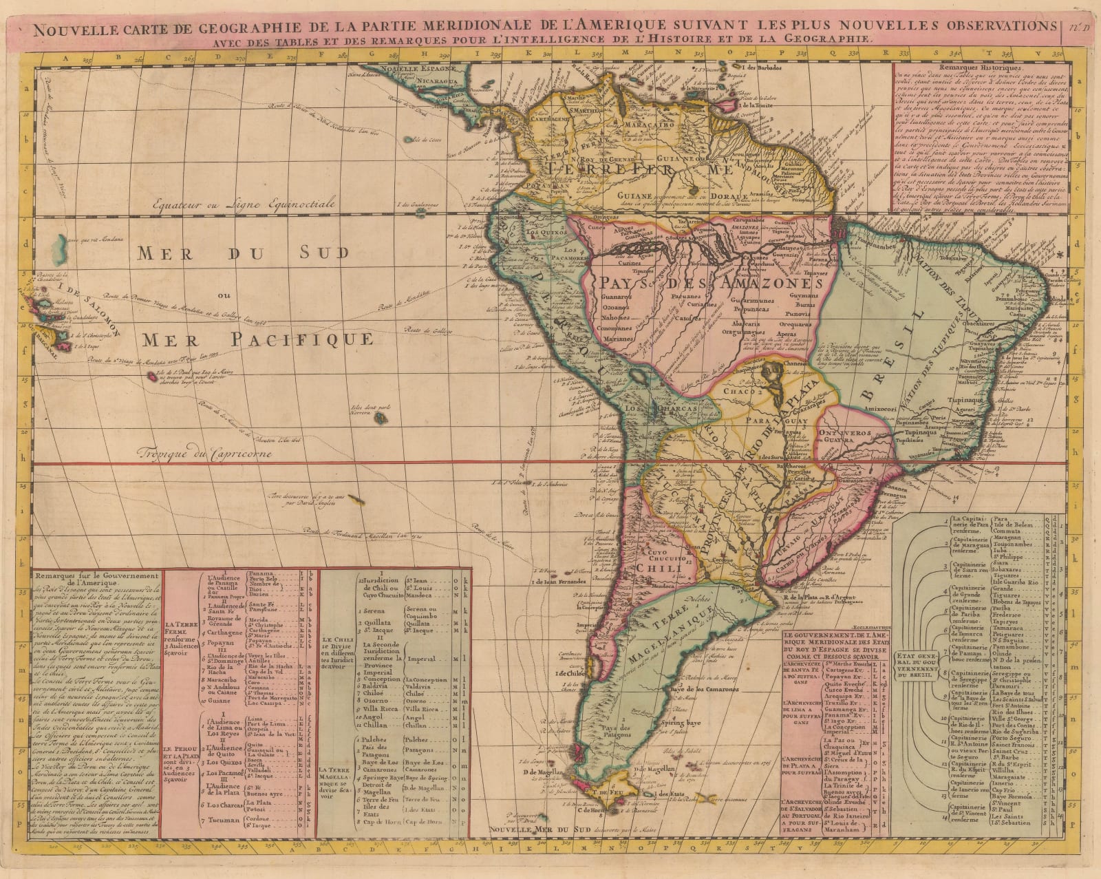 Henri Chatelain, Historical and statistical map of South America, 1719