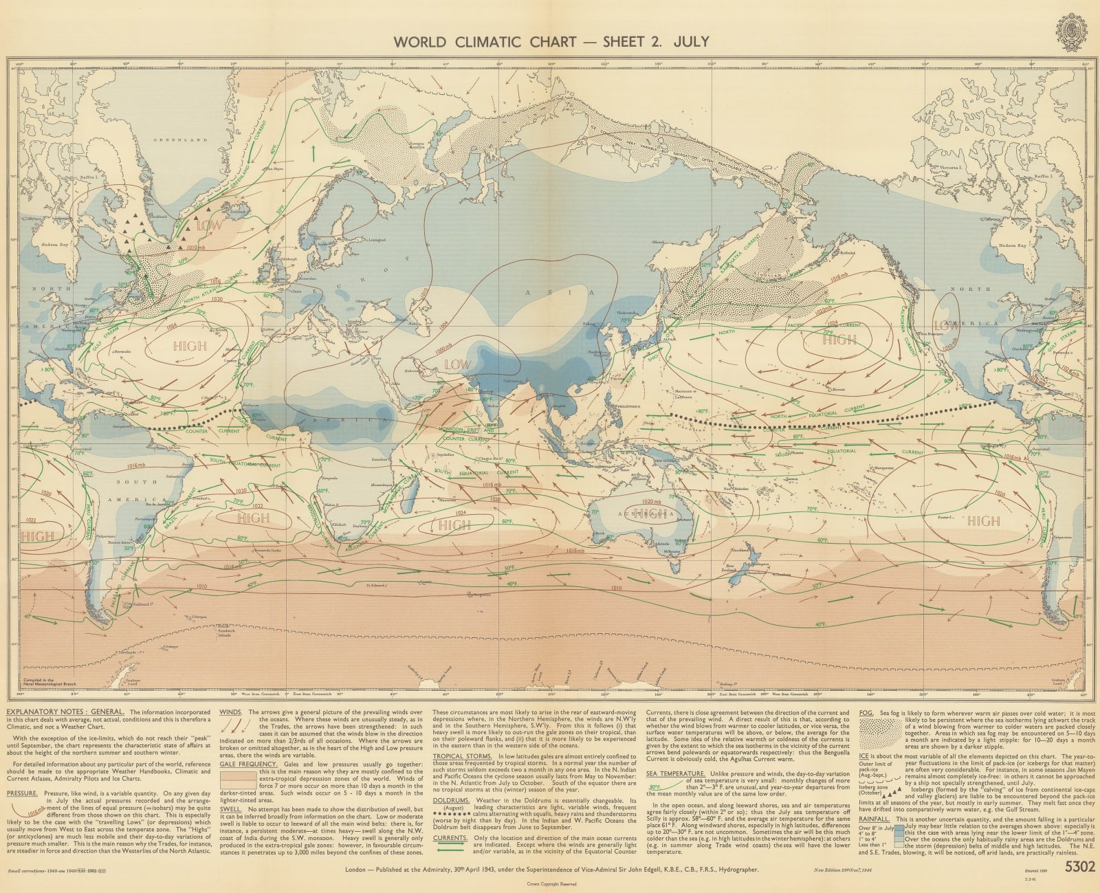 British Admiralty, World Climate Chart - July, 1956