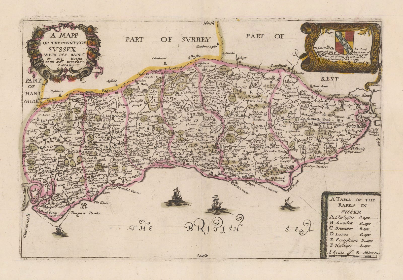 Richard Blome, A Mapp of the County of Sussex, 1673