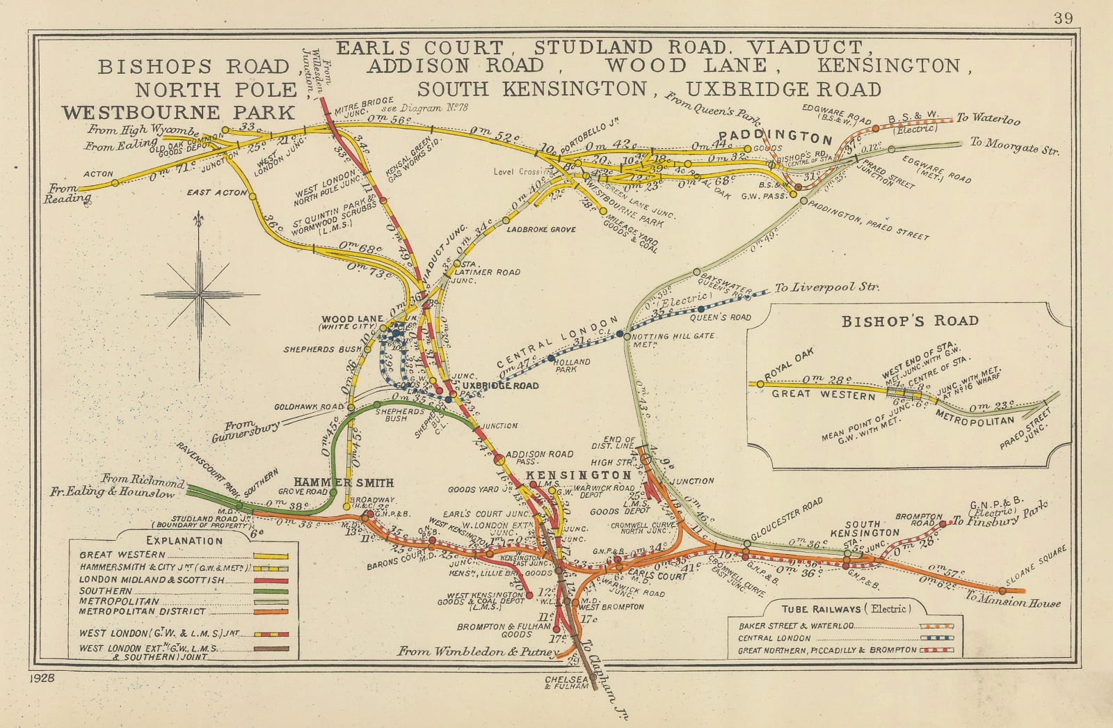 Railway Clearing House, Railway Map of NW London, 1928