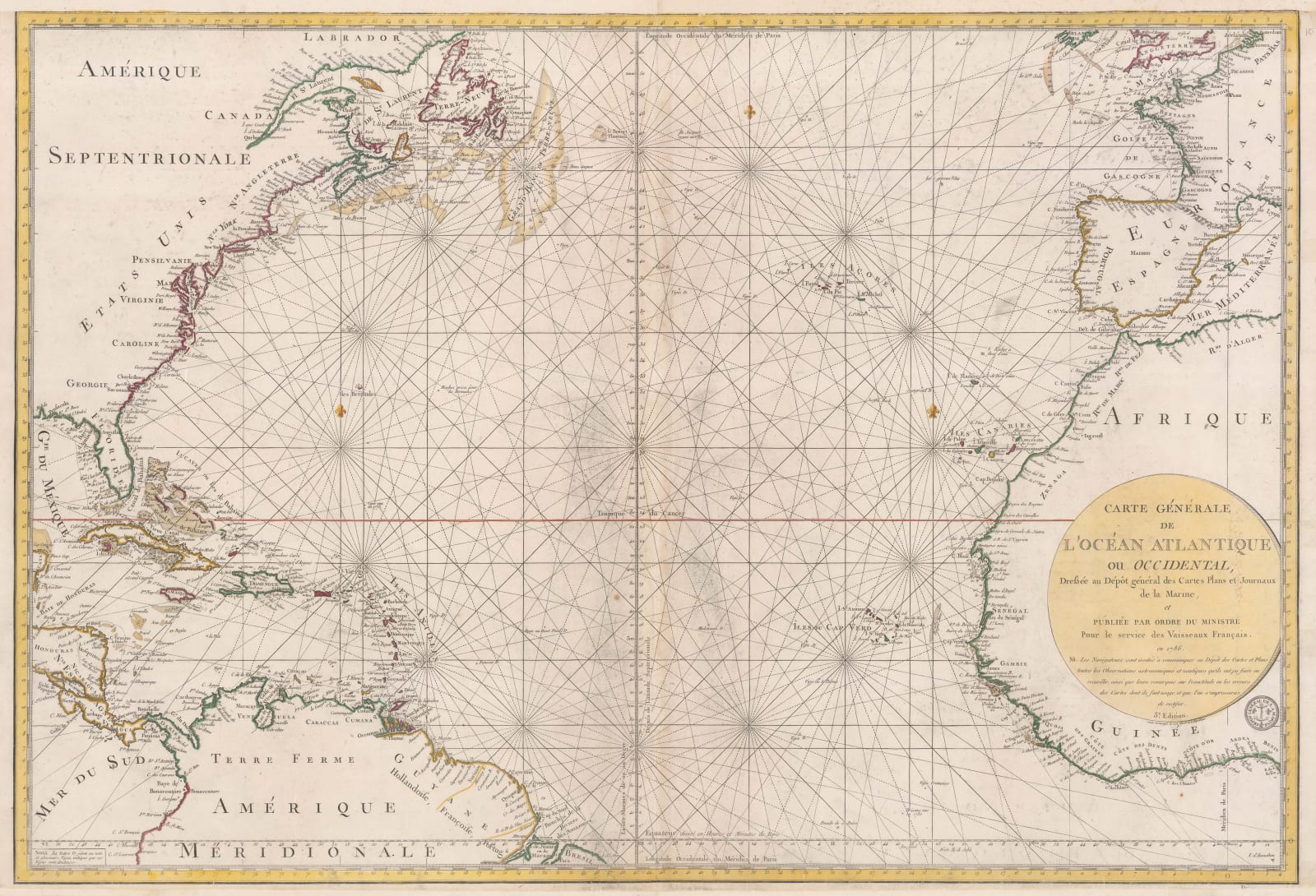 Jacques-Nicolas Bellin, Chart of the North Atlantic Ocean, 1786