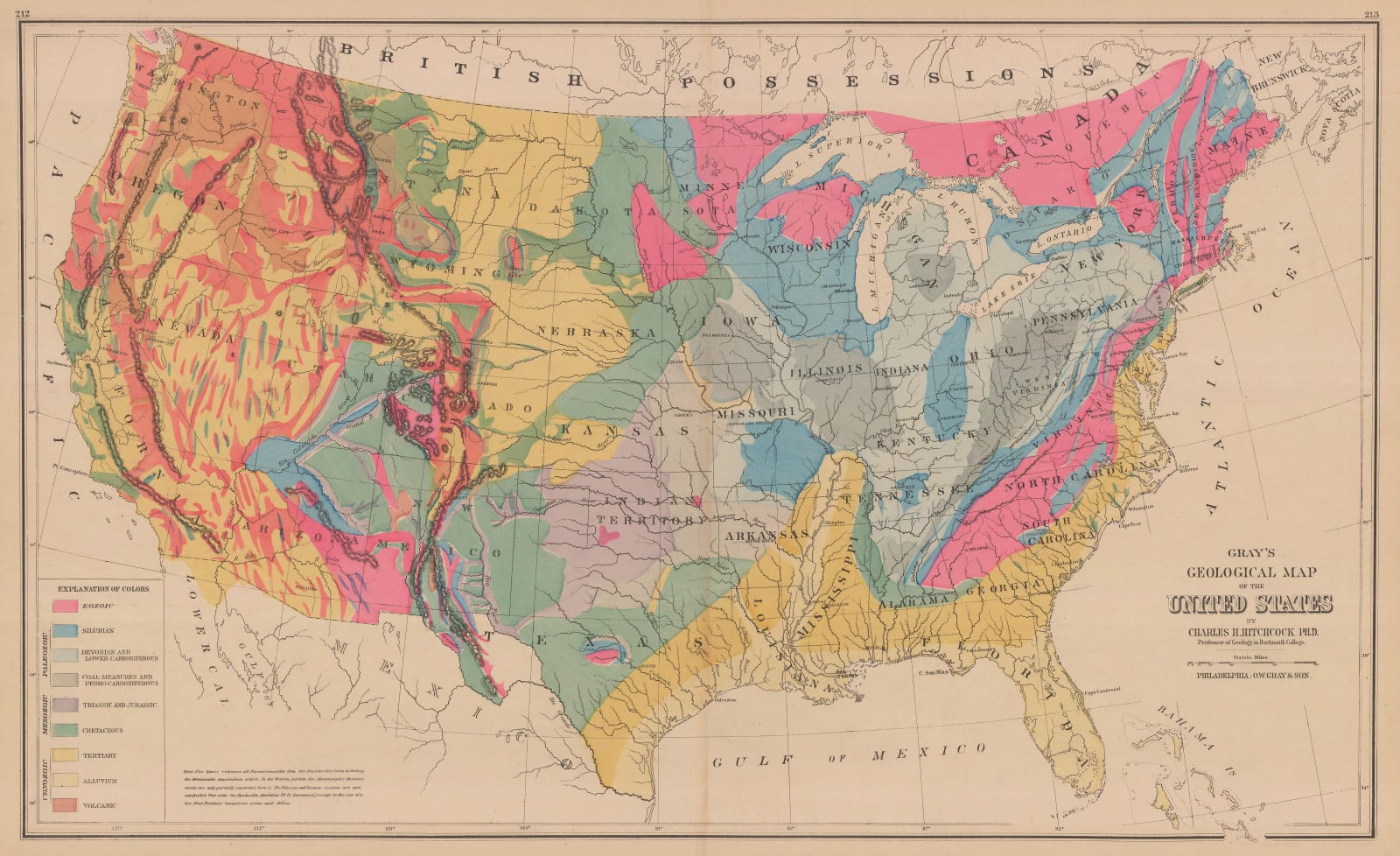O.W. Gray & Son, Gray's Geological Map of the United States, 1880 c.