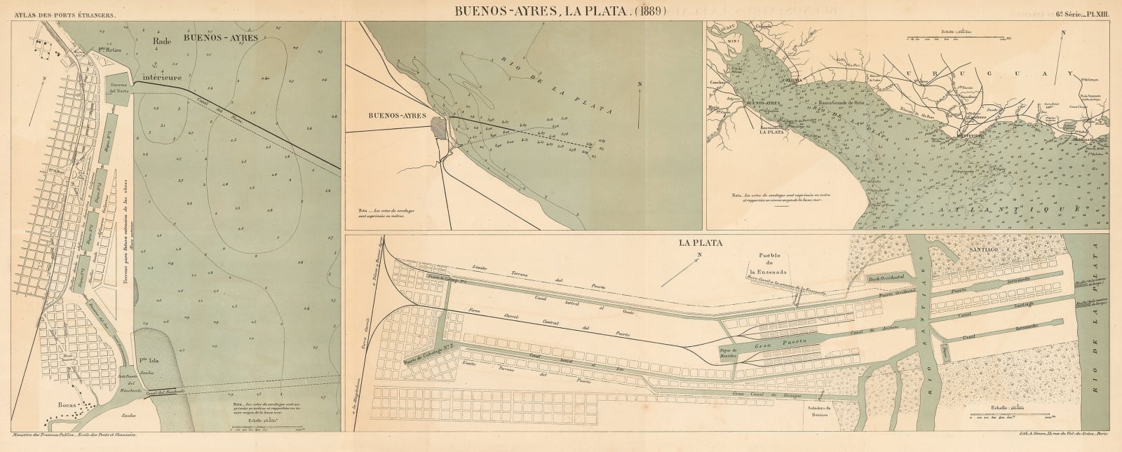 A. Simon, Charts of Río de la Plata and the harbours of Buenos Aires and La Plata, 1889
