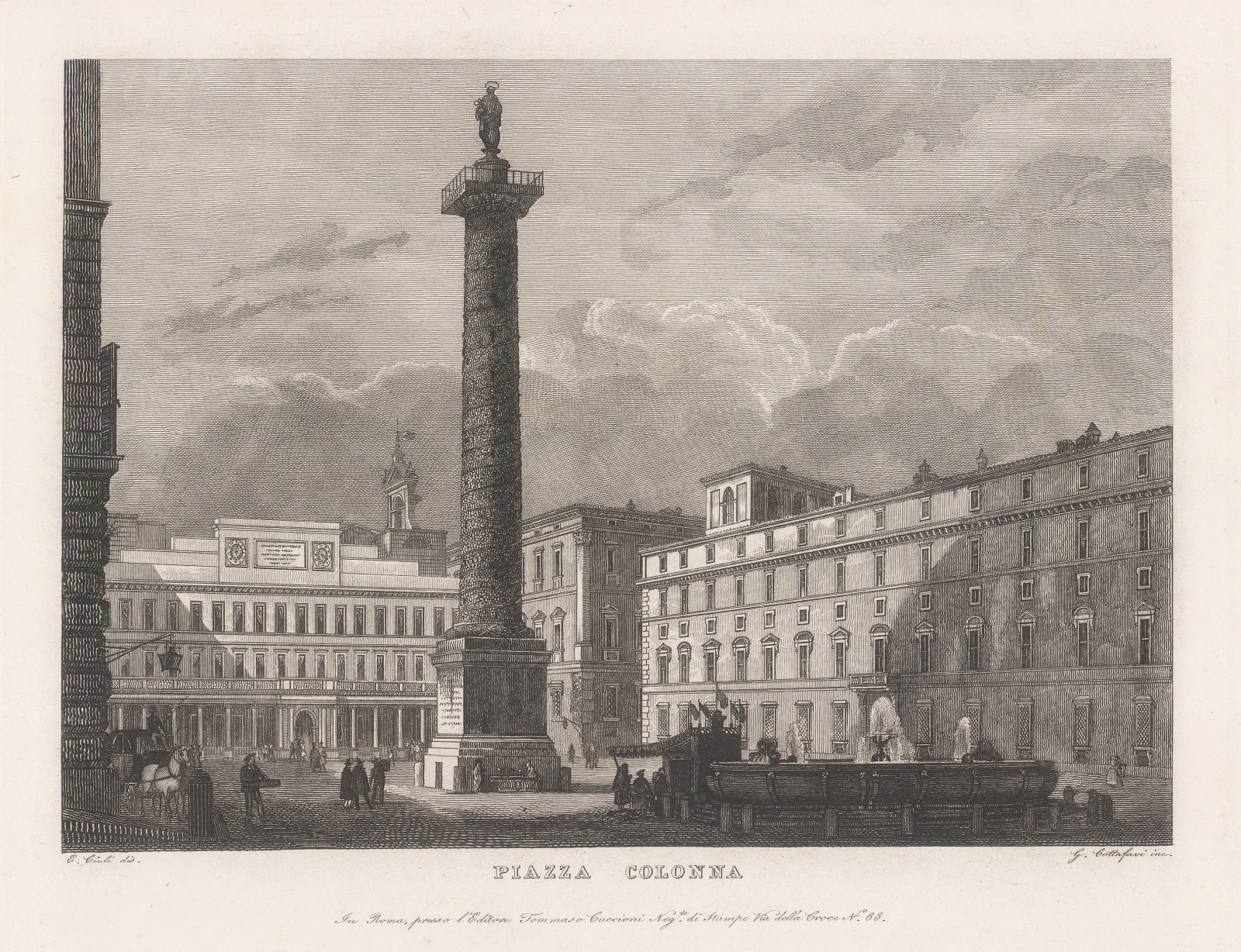 Gaetano Cottafavi, Italy - Rome, Piazza Colonna, 1843