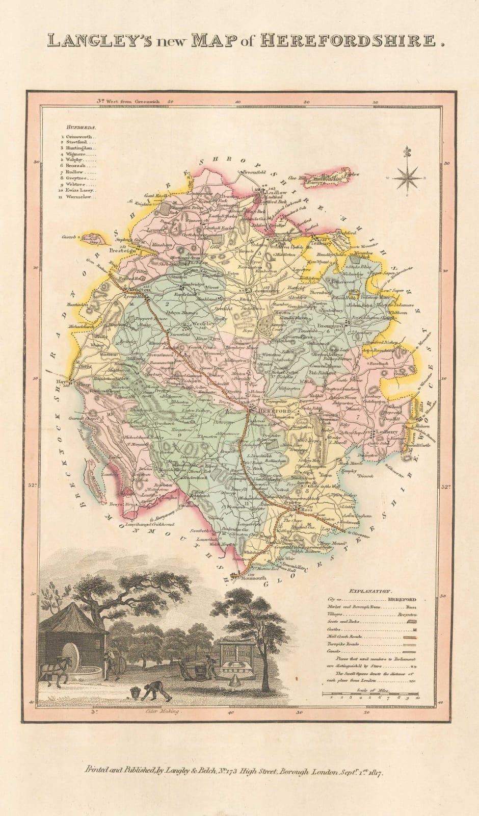 Langley & Belch, Langley's New Map of Herefordshire, 1817