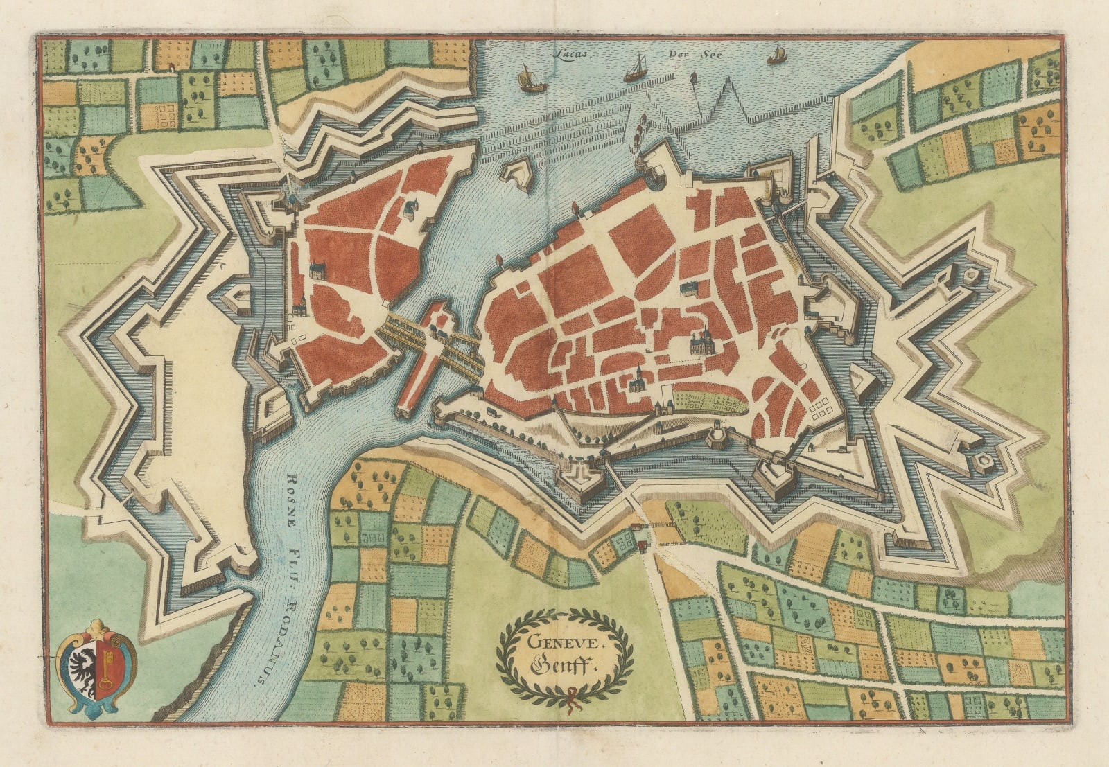 Matthäus Merian, Early city plan of Geneva, 1640 c.