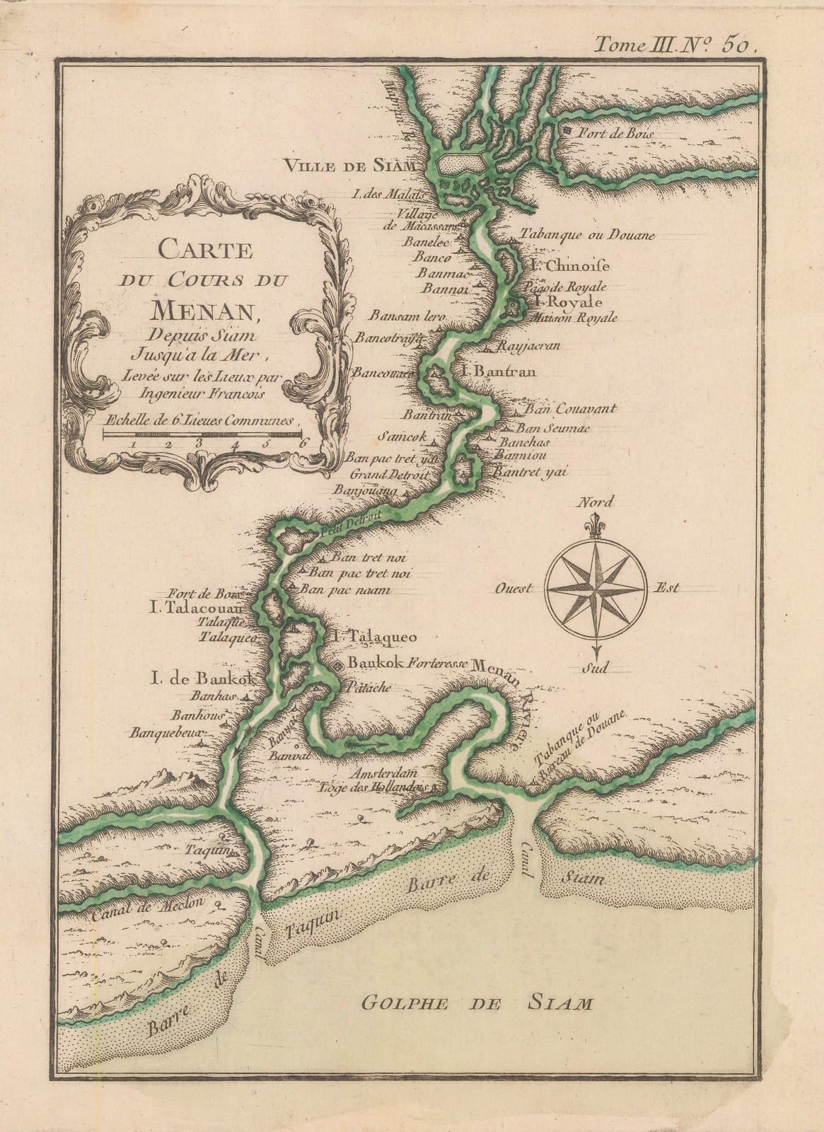 Jacques-Nicolas Bellin, Chart of the Chao Phraya River, Thailand , 1764
