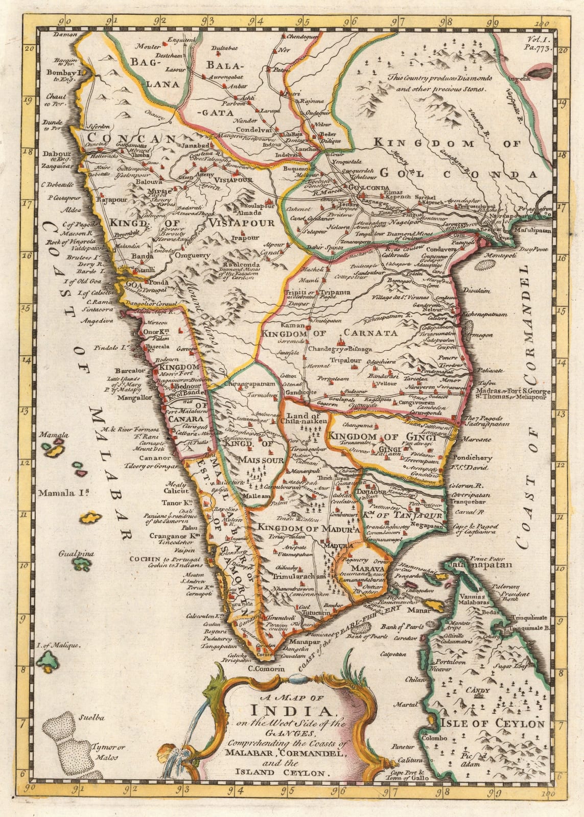 Emanuel Bowen, The Deccan and Southern India, 1744