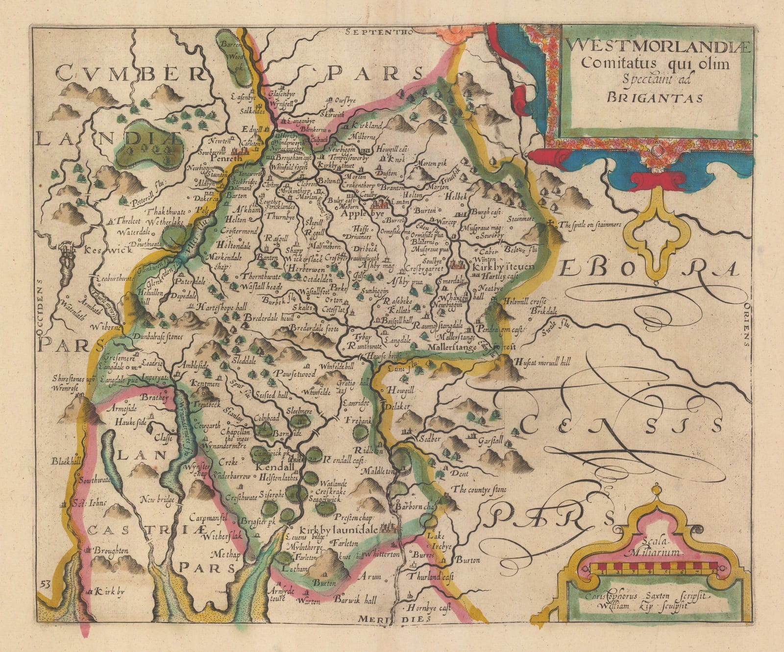 Christopher Saxton & William Kip, Westmorlandiae Comitatus qui olim Spectiant ad Brigantas, 1637