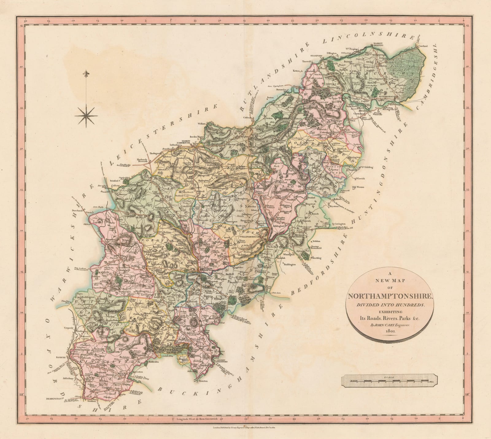 John Cary, A New Map of Northamptonshire, 1801