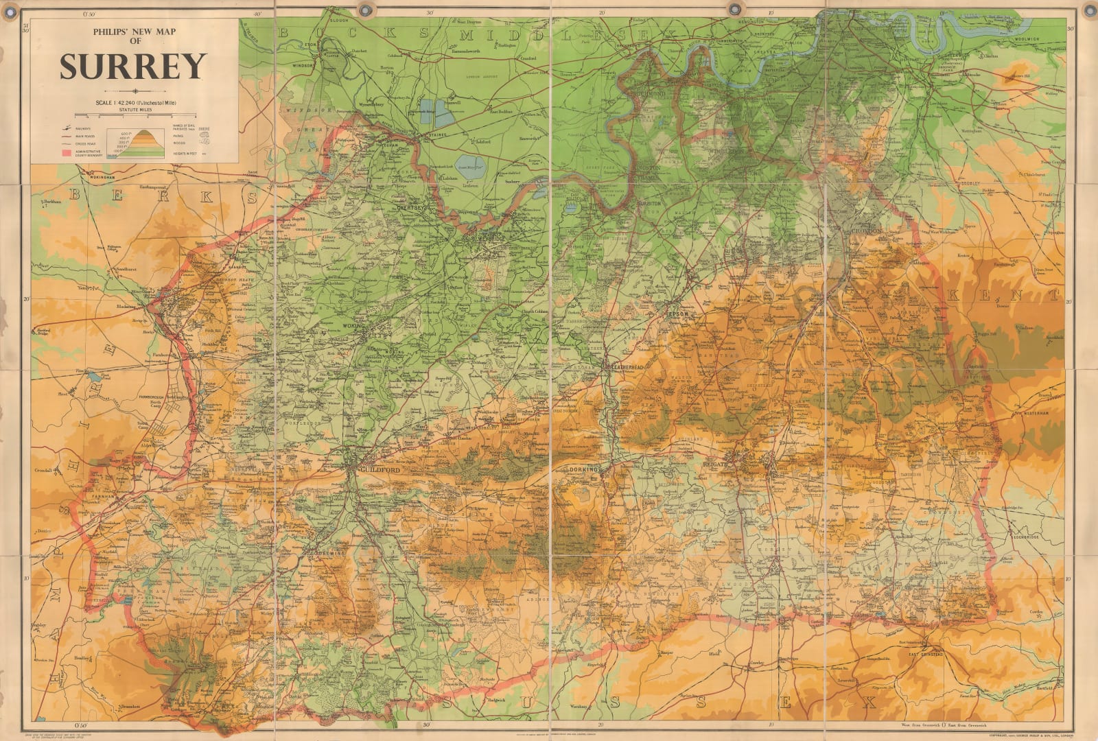 George Philip & Son Ltd., Philips' New Map of Surrey, 1950