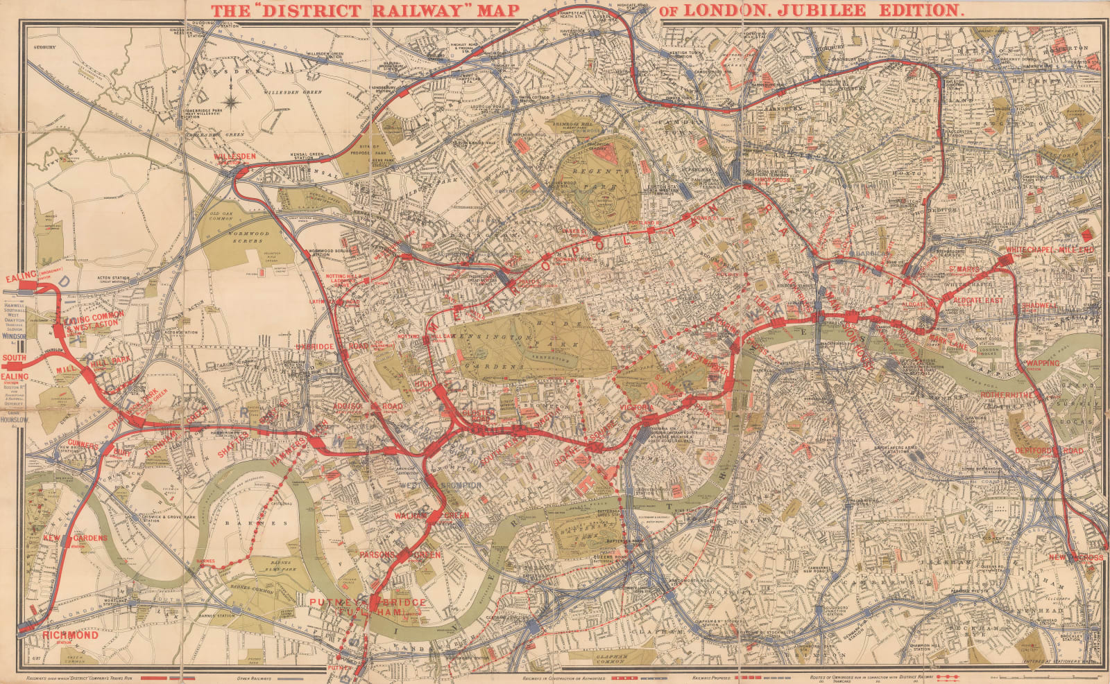 W.J. Adams & Sons, The "District Railway" Map of London - Jubilee Edition, 1887