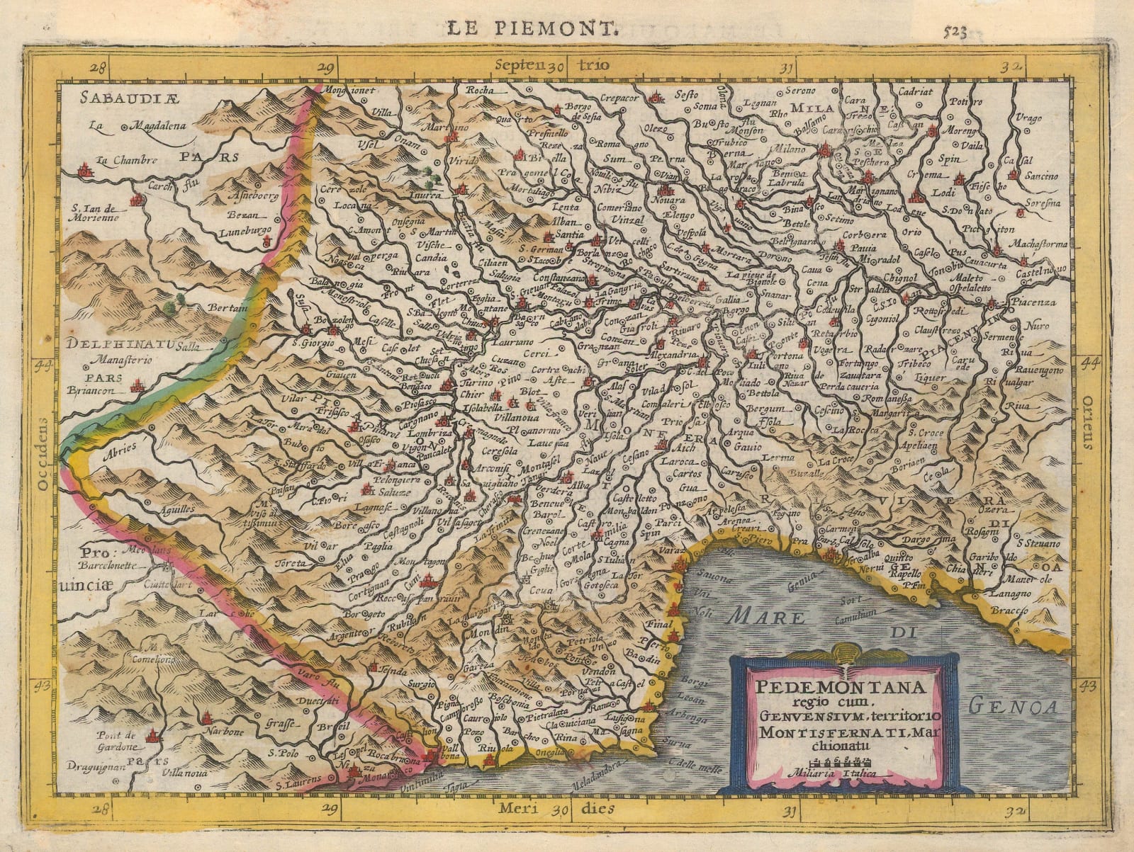 Mercator Hondius, Piedmont & Liguria, 1630