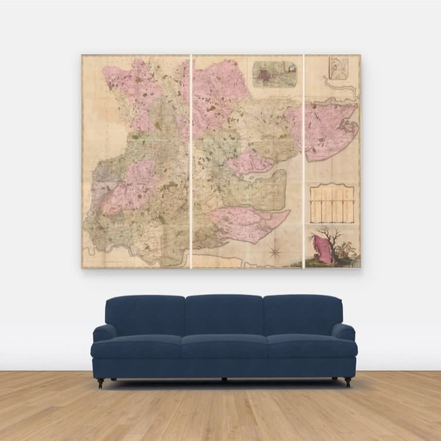 John Chapman & Peter André, Monumental Wall Map of Essex, 1785