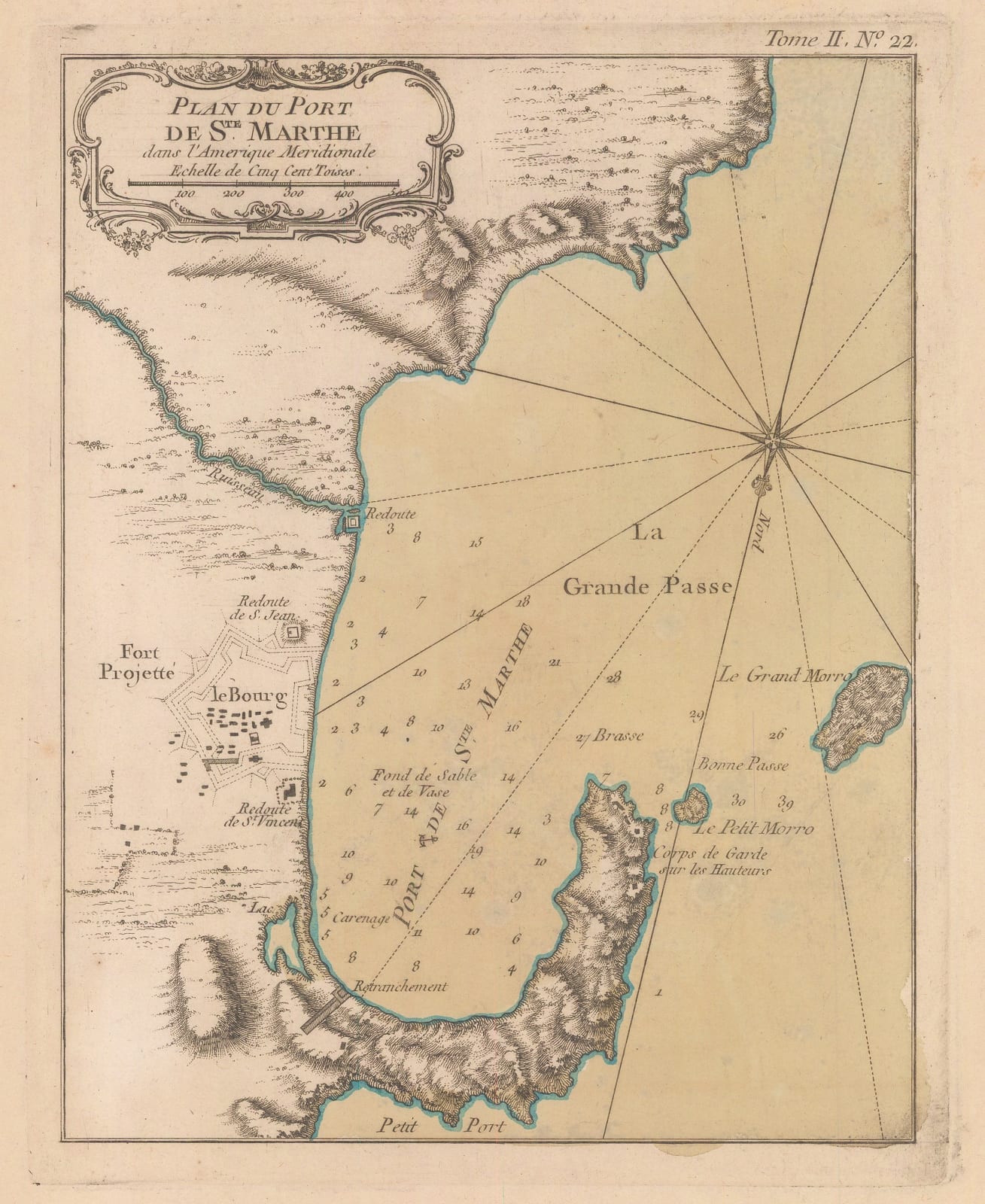 Jacques-Nicolas Bellin, Chart of Santa Marta, Colombia, 1764