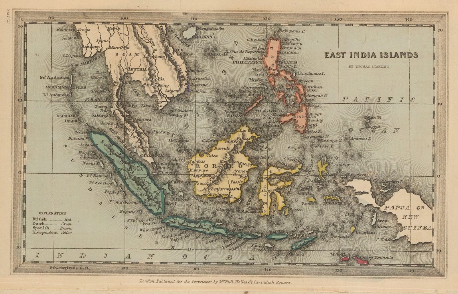 Thomas Starling, Miniature map of Southeast Asia, 1830 c.