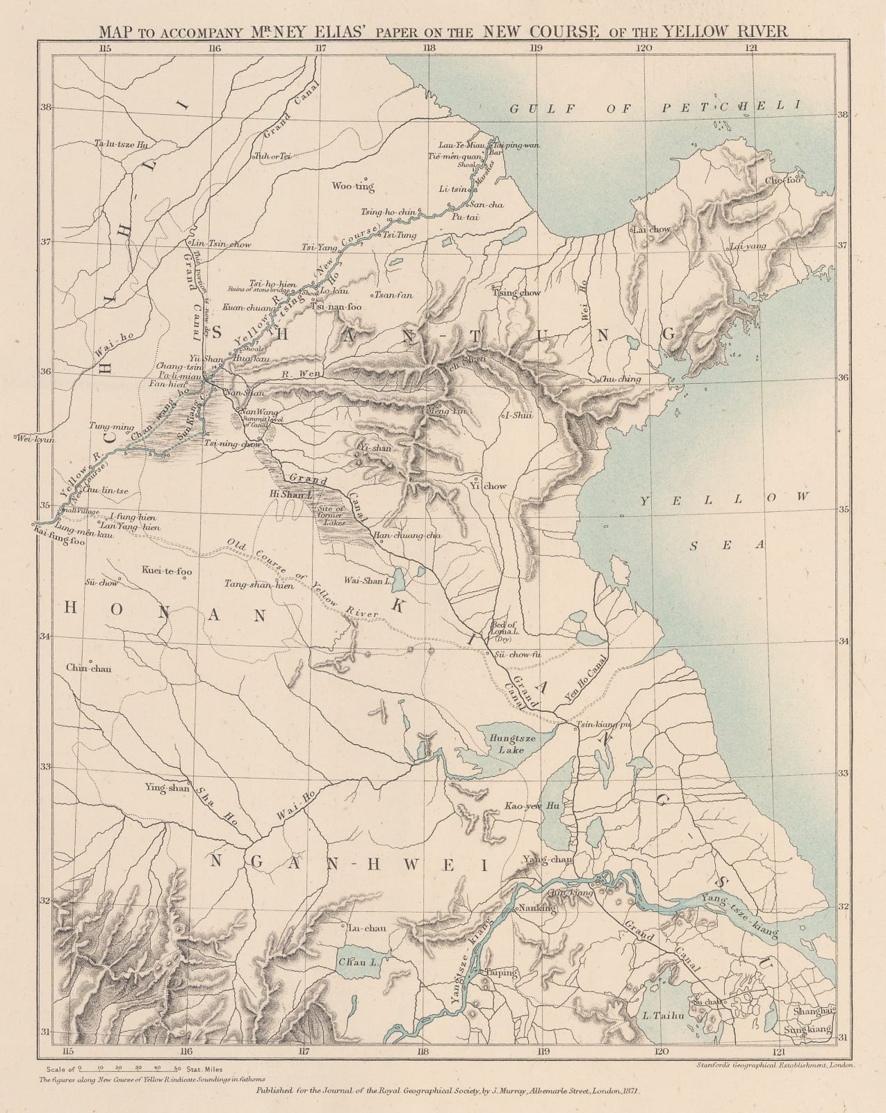 Royal Geographical Society (RGS), Map to accompany Mr Ney Elias' paper on the New Course of the Yellow River, 1871