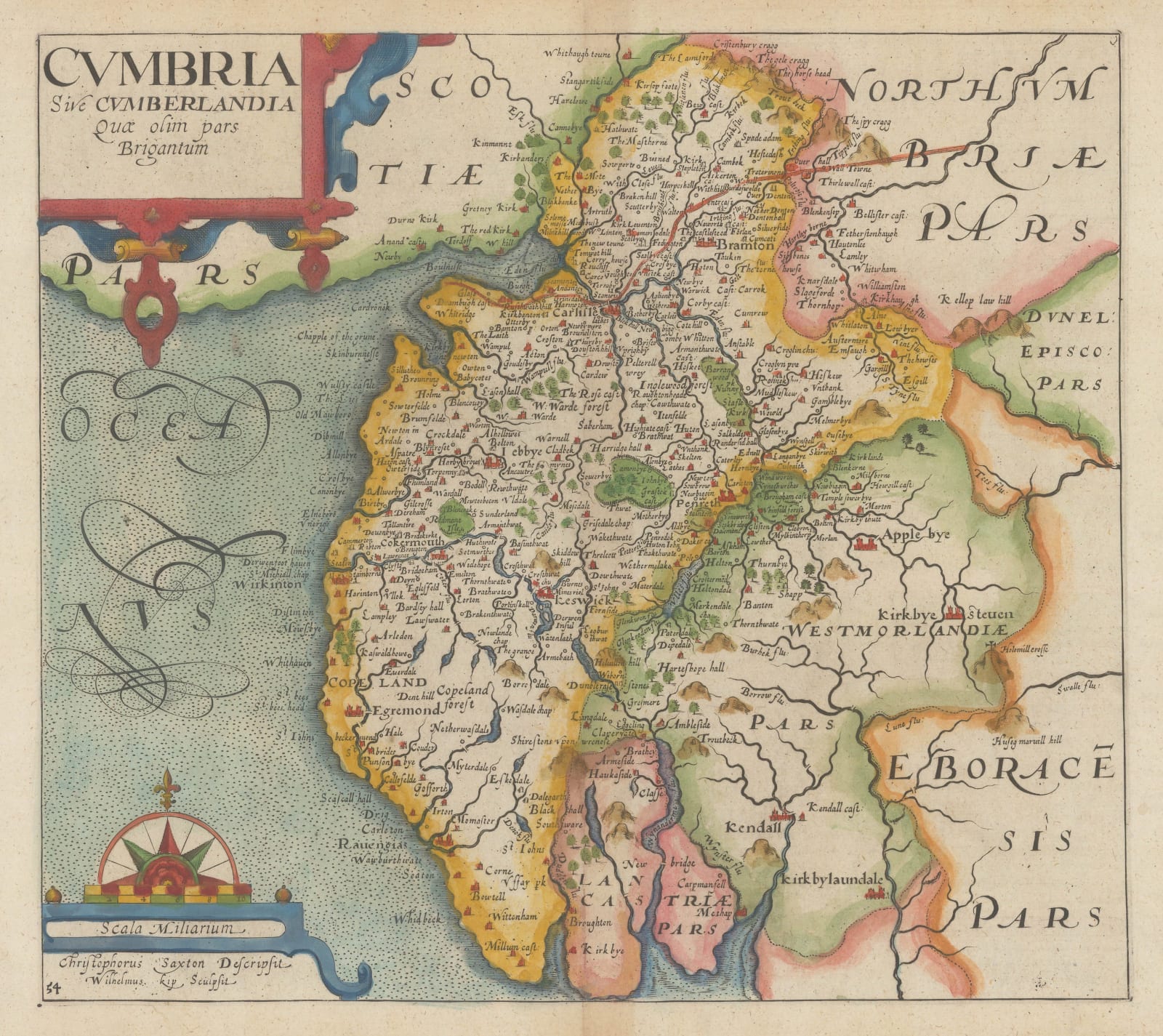 Christopher Saxton & William Kip, Cumbria sive Cumberlandia, 1637