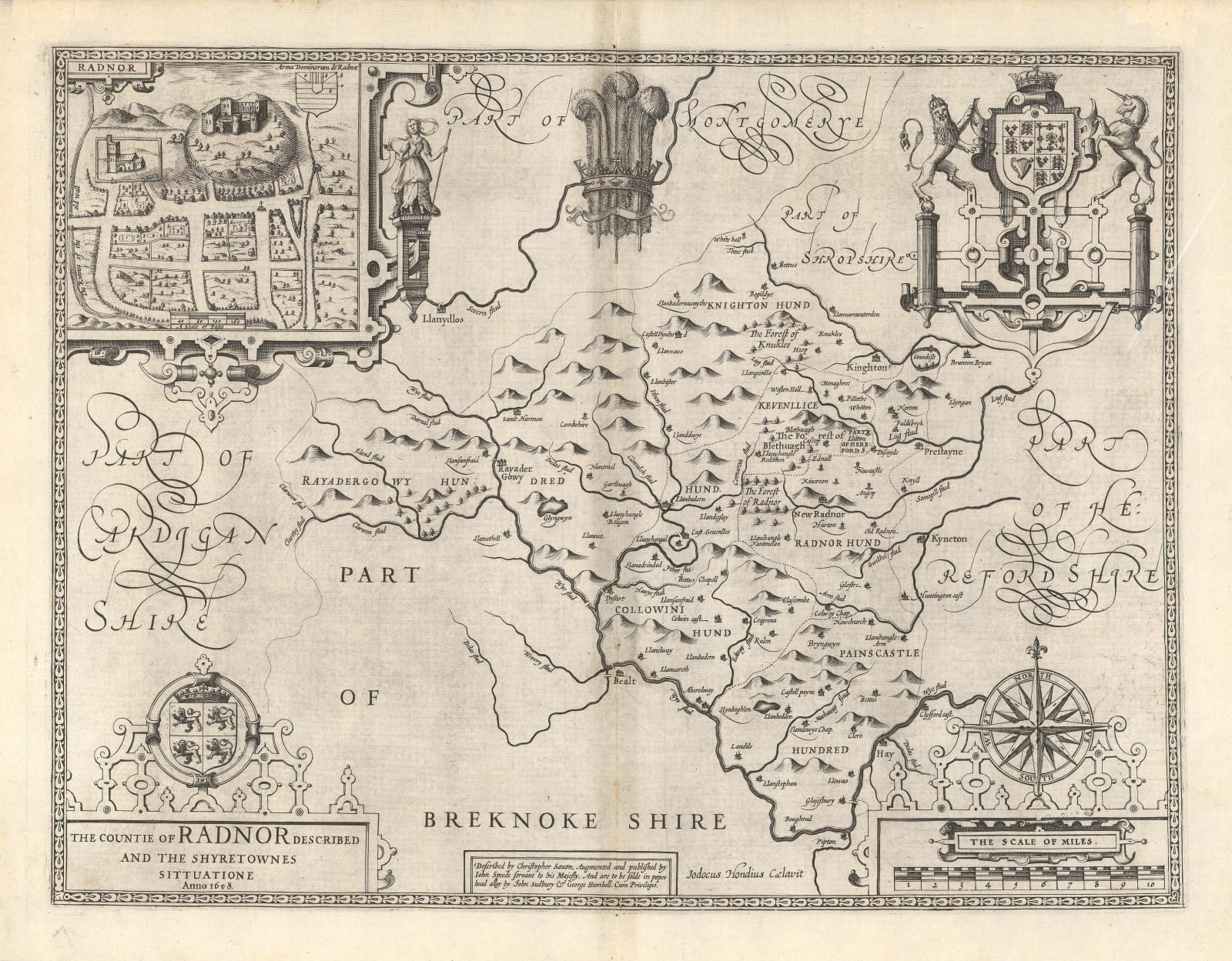 John Speed, The Countie of Radnor Described and the Shyretownes Sittuatione, 1616