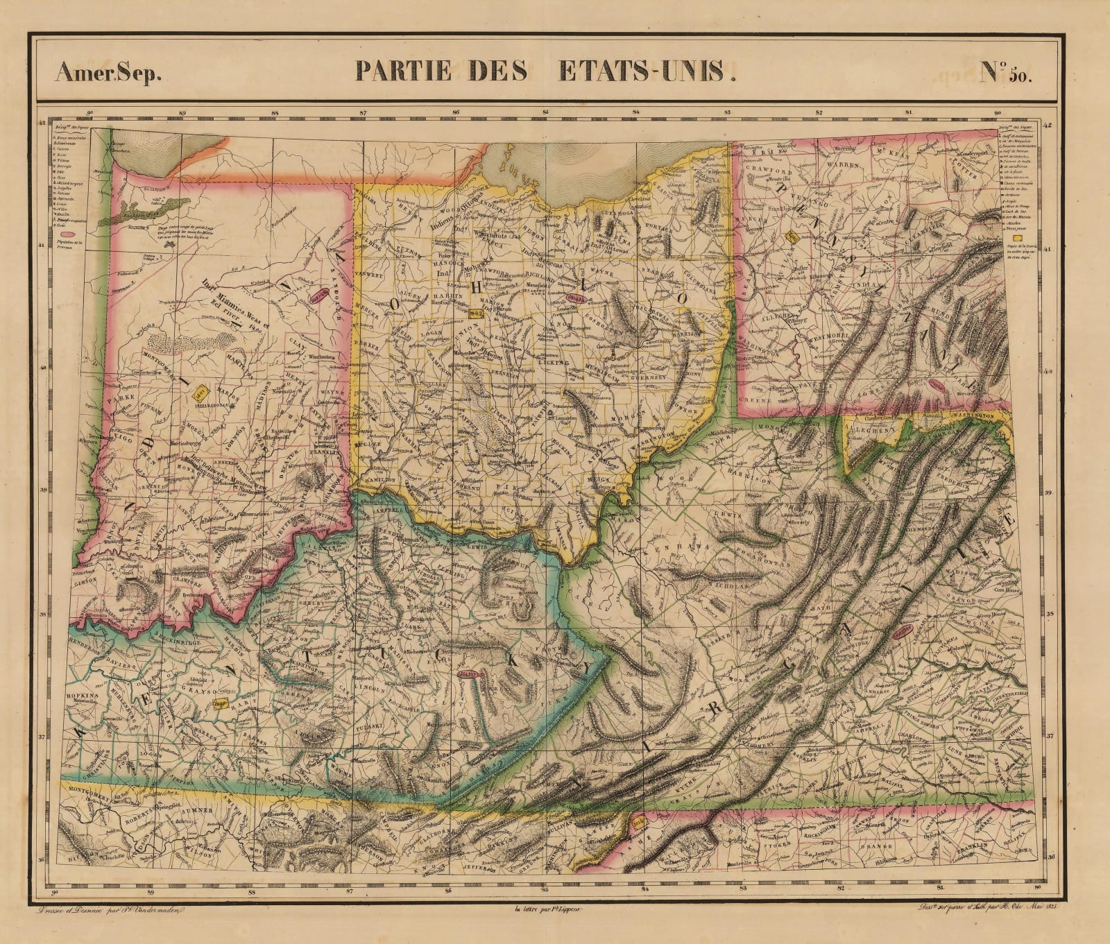 Philippe Vandermaelen, Indiana, Kentucky, Ohio and West Virginia, 1827
