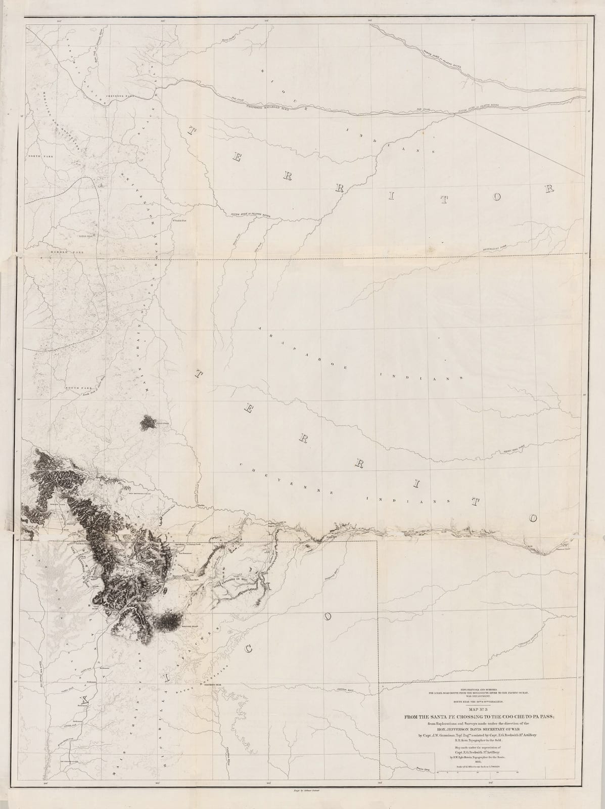 United States Pacific Railroad Expeditions (USPRR), Map No.3 - From the Santa Fe Crossing to the Coo Che To Pa Pass, 1855