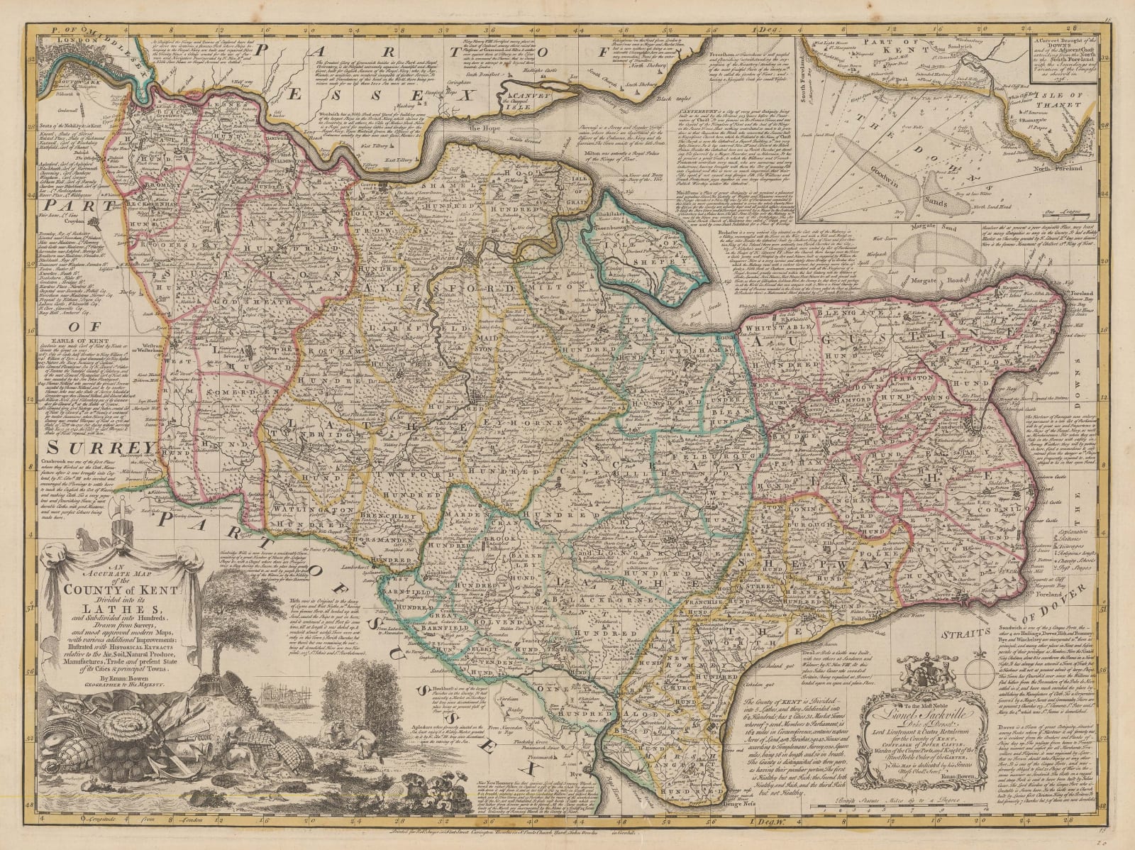 Emanuel Bowen, An Accurate Map of the County of Kent, 1760 c.