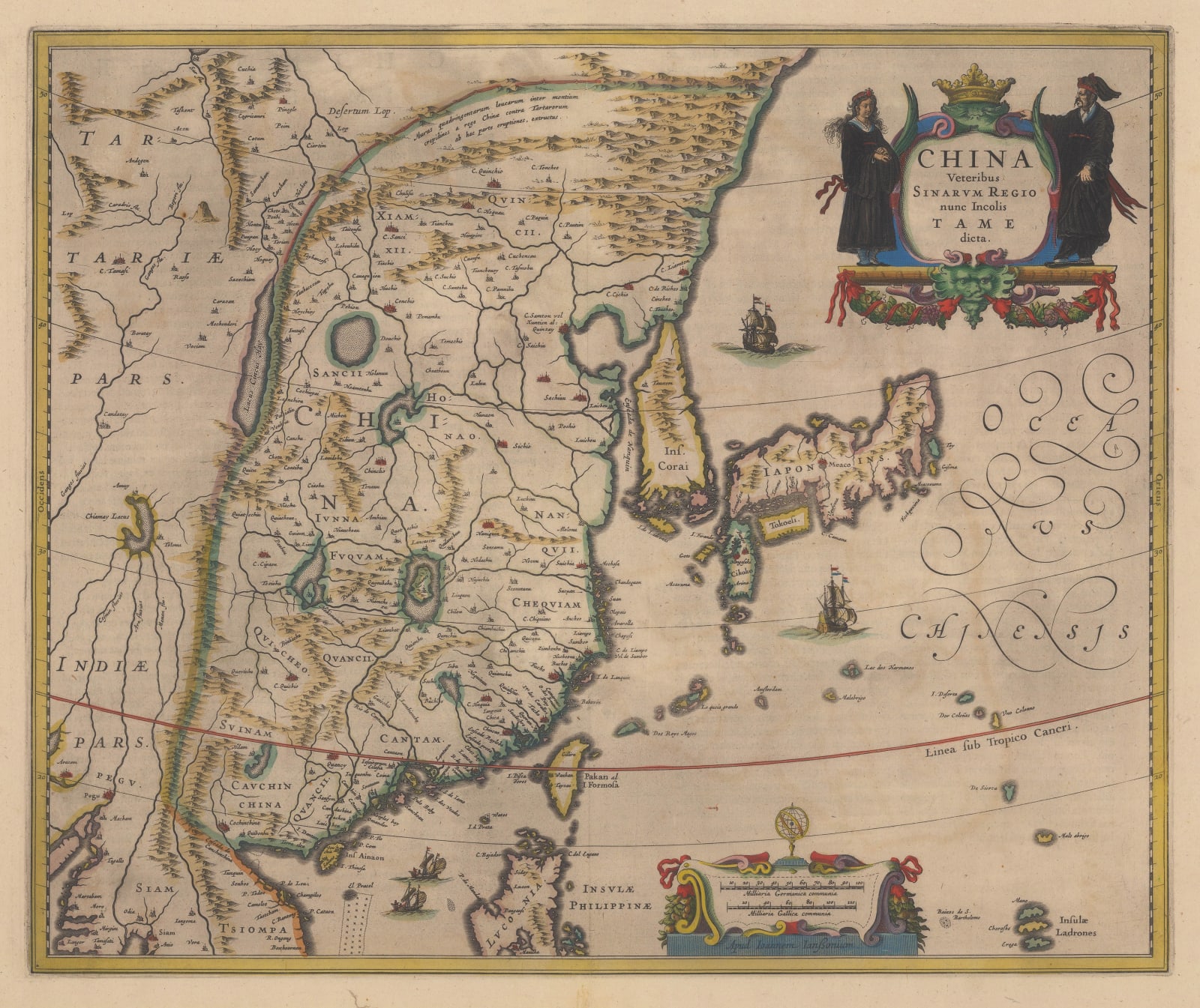 Jan Jansson, Dutch Golden Age Map of China, Korea & Japan, 1647