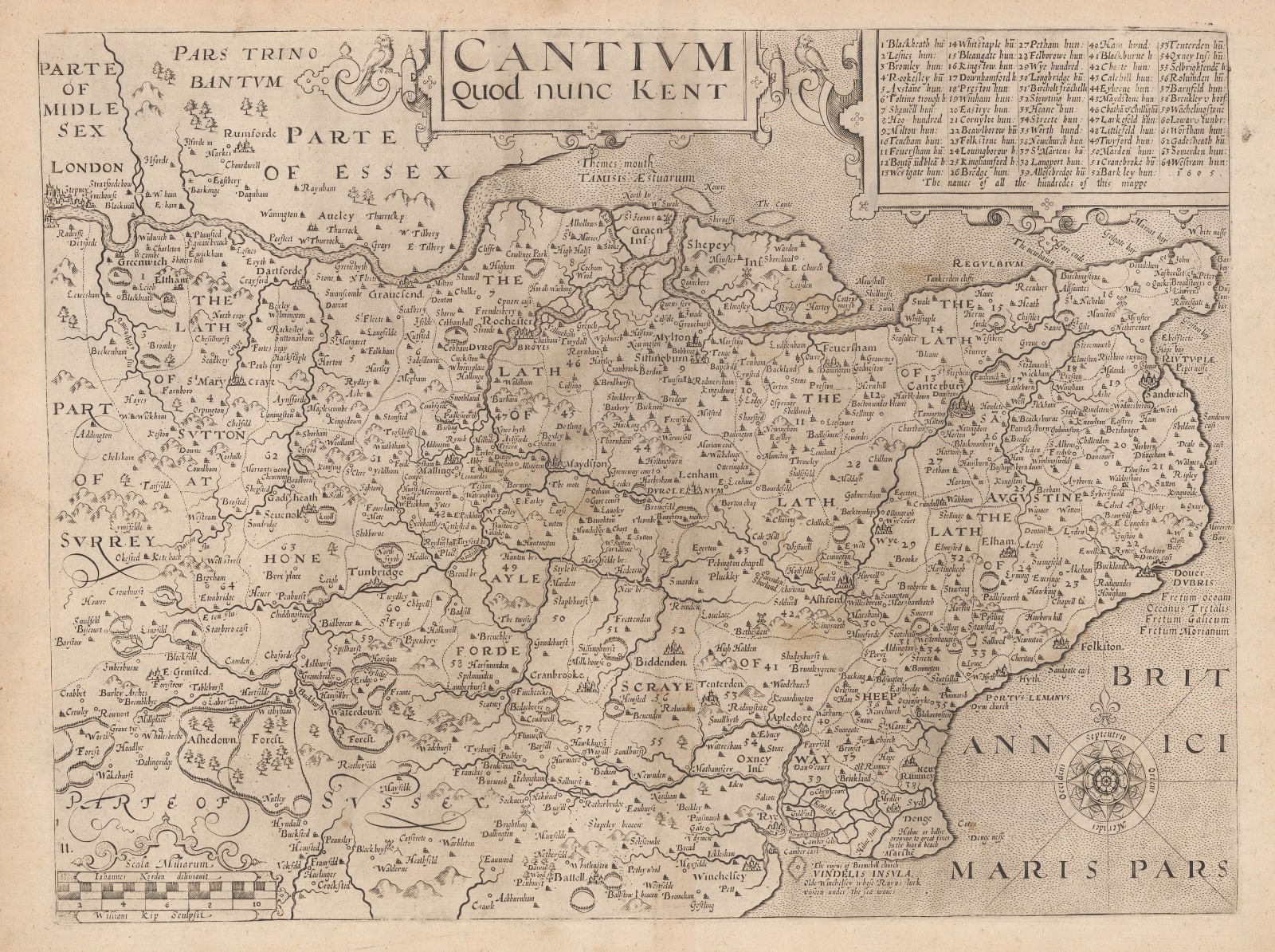 John Norden & William Kip, Cantivm, 1637