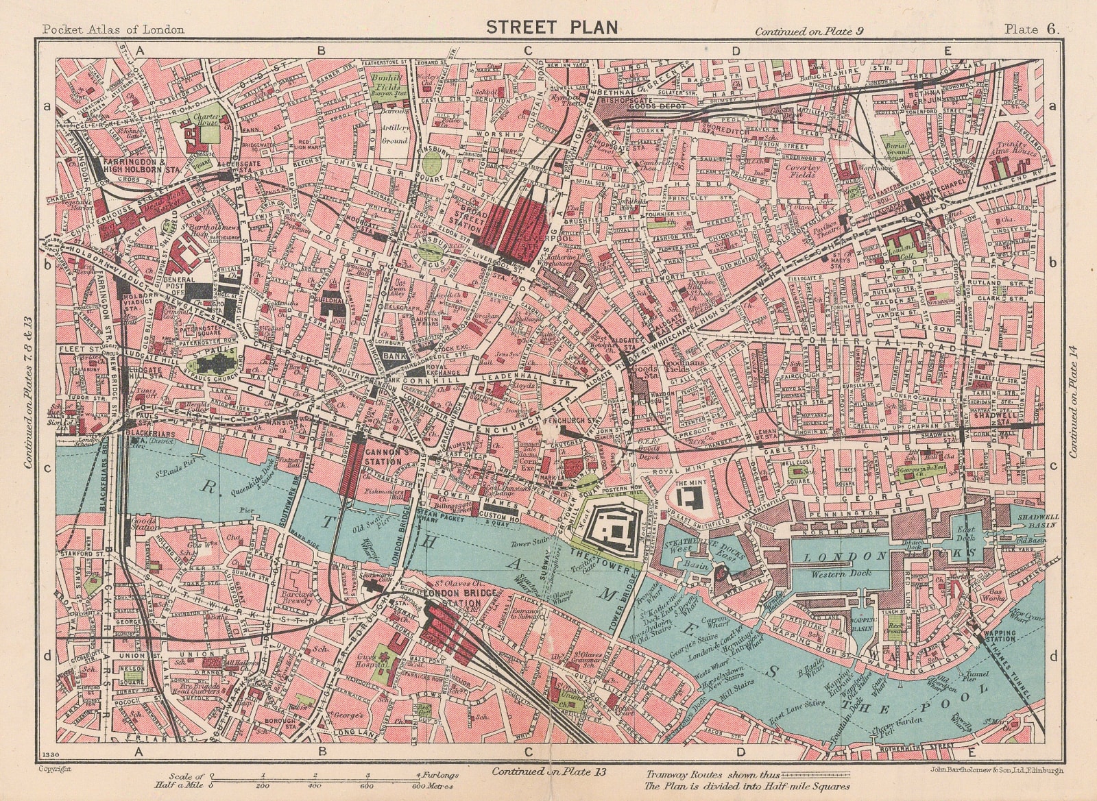 John Bartholomew & Son, The City, Wapping, Aldgate, Whitechapel, Liverpool St & Barbican, 1929