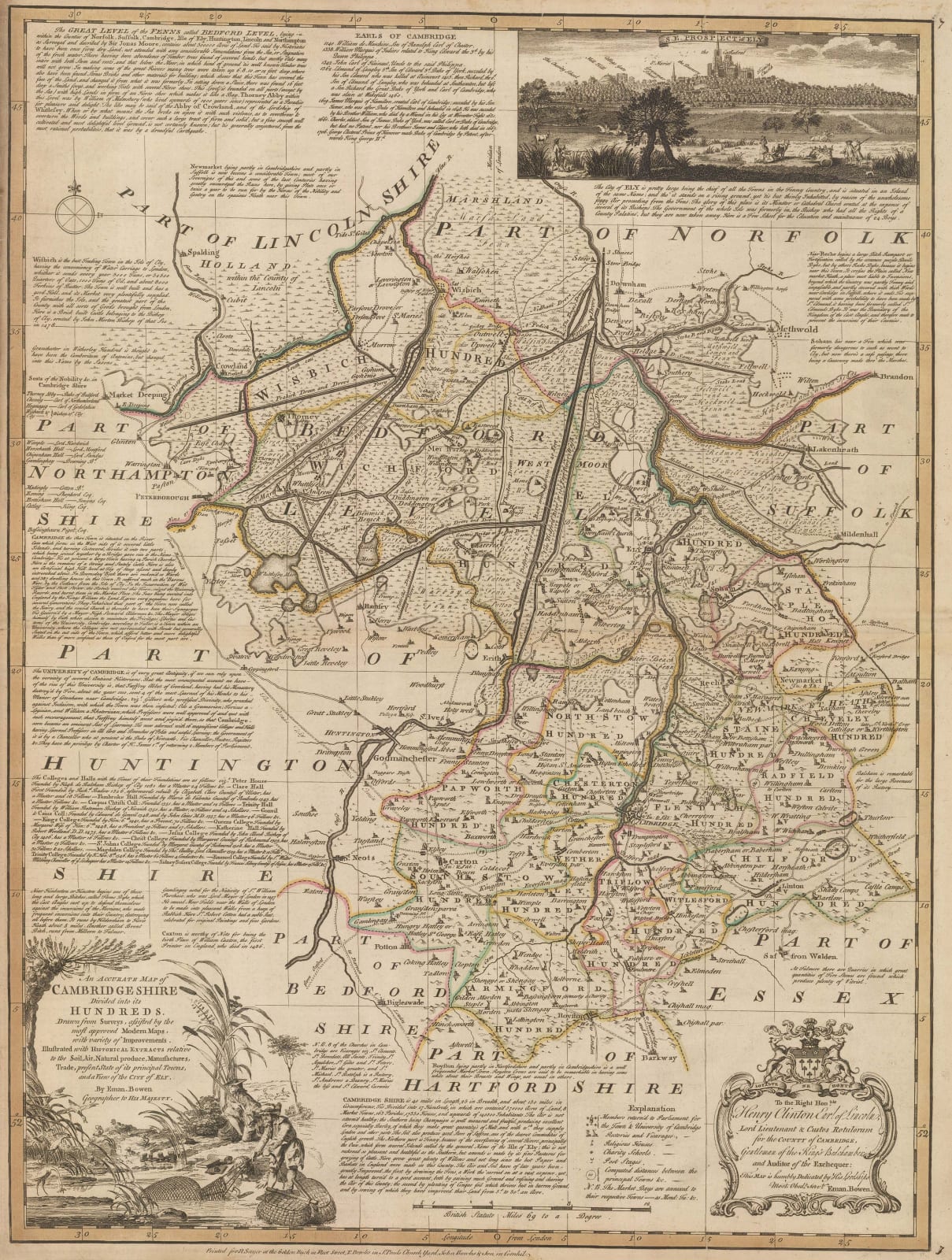 Emanuel Bowen An Accurate Map Of Cambridgeshire Divided Into Its Hundreds 1760 The Map House 