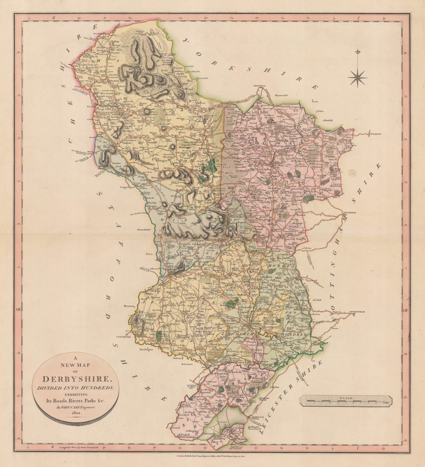 John Cary, A New Map of Derbyshire, 1801
