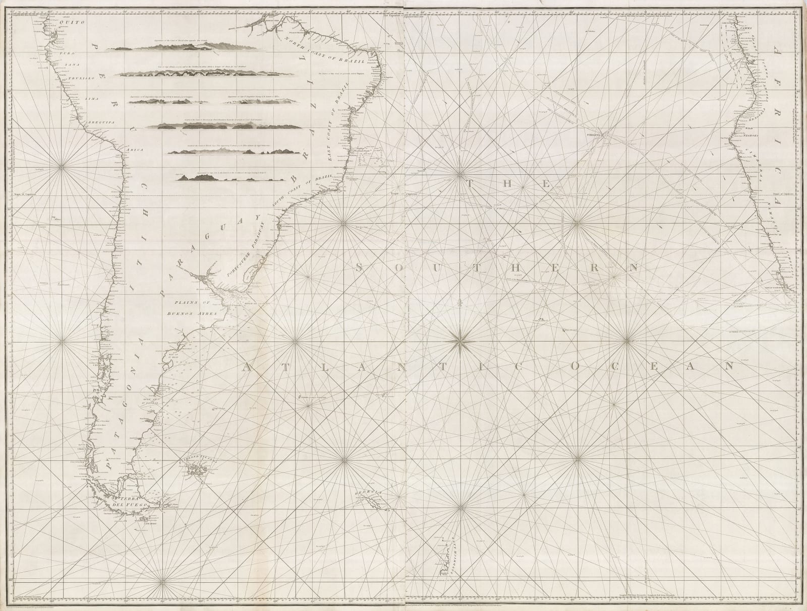 William Heather, Sea Chart of the South Atlantic & South America, 1799