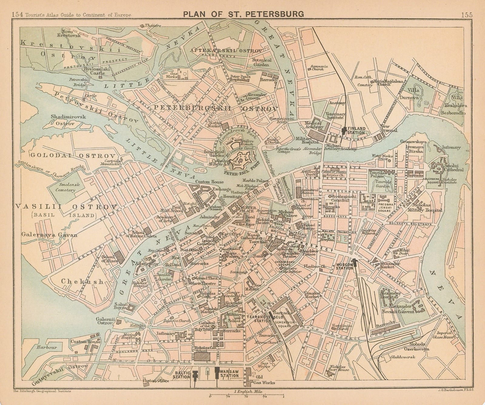 J.G. Bartholomew, Plan of St. Petersburg, 1893