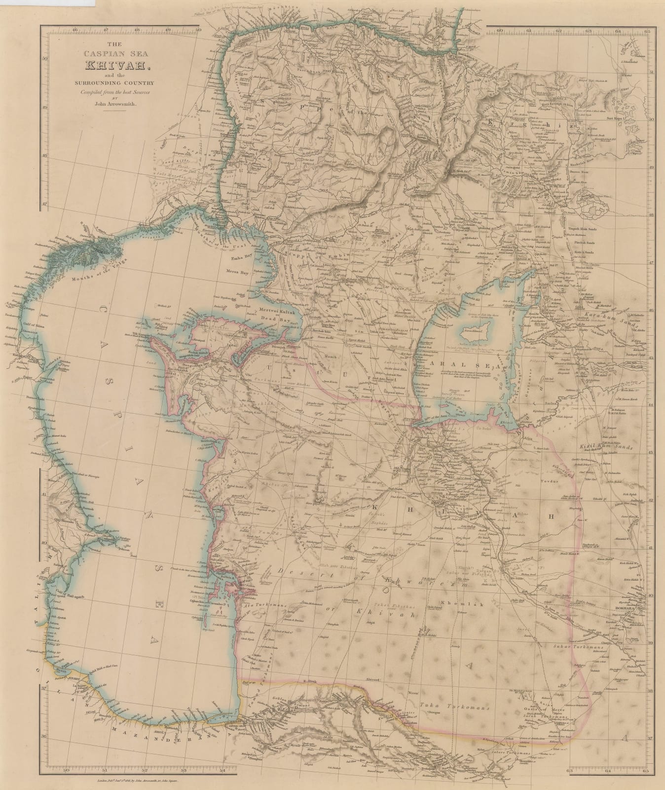 John Arrowsmith, The Caspian Sea with parts of Kazakhstan, Uzbekistan & Turkmenistan, 1841