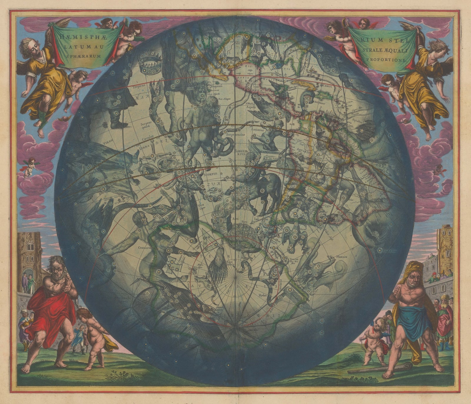 Andreas Cellarius, Haemisphaerium Stellatum Australe Aequali Sphaerarum Proportione, 1661