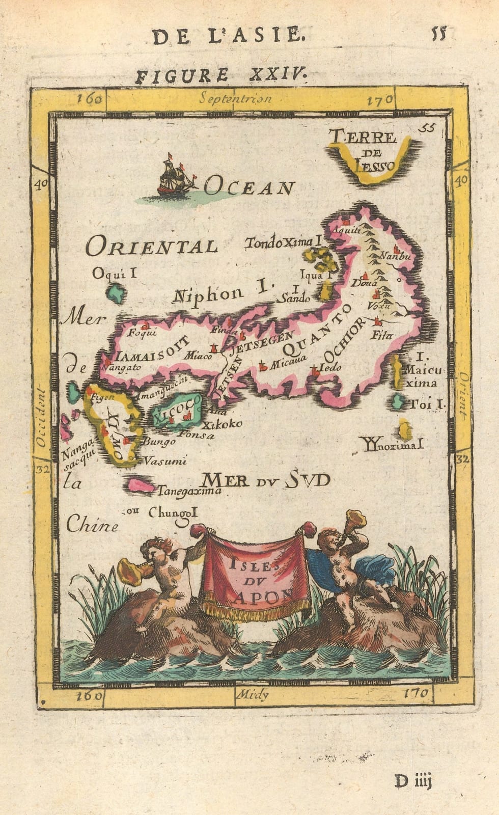 Alain Manesson Mallet, Early miniature map of Japan, 1683