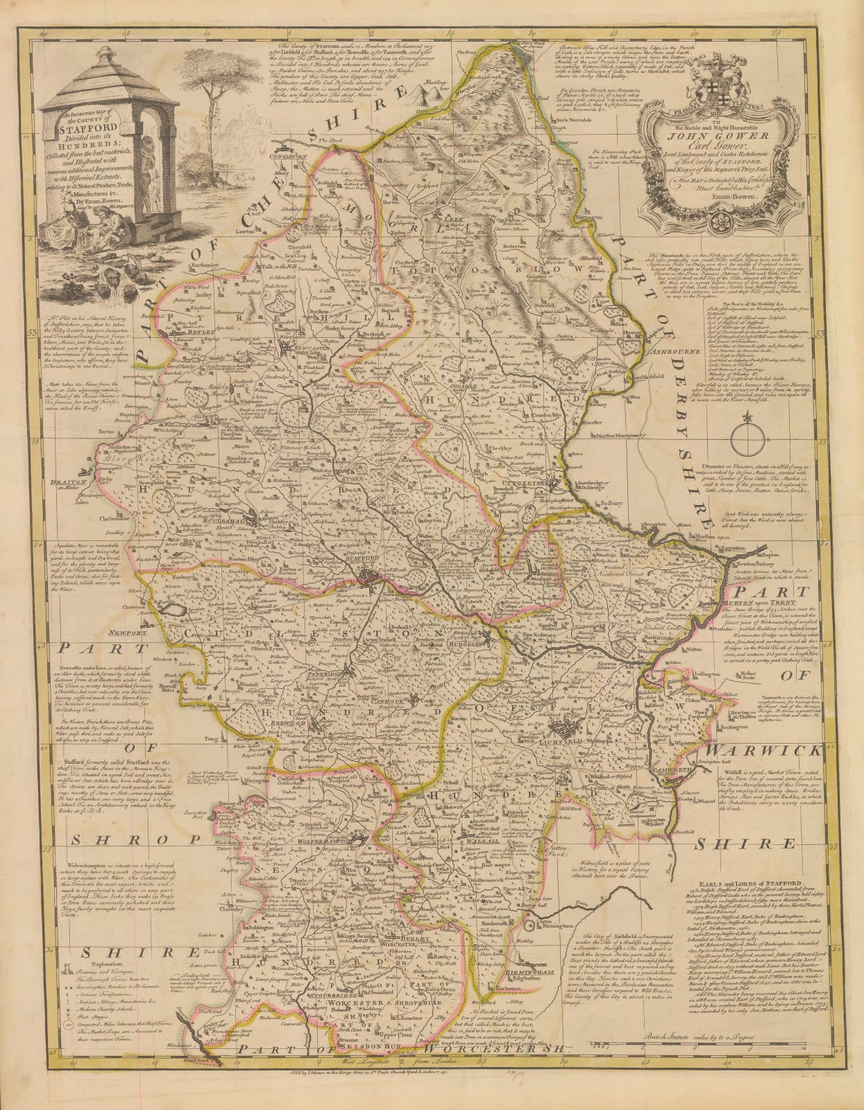 Emanuel Bowen, An Improved Map of the County of Stafford, 1760 c.