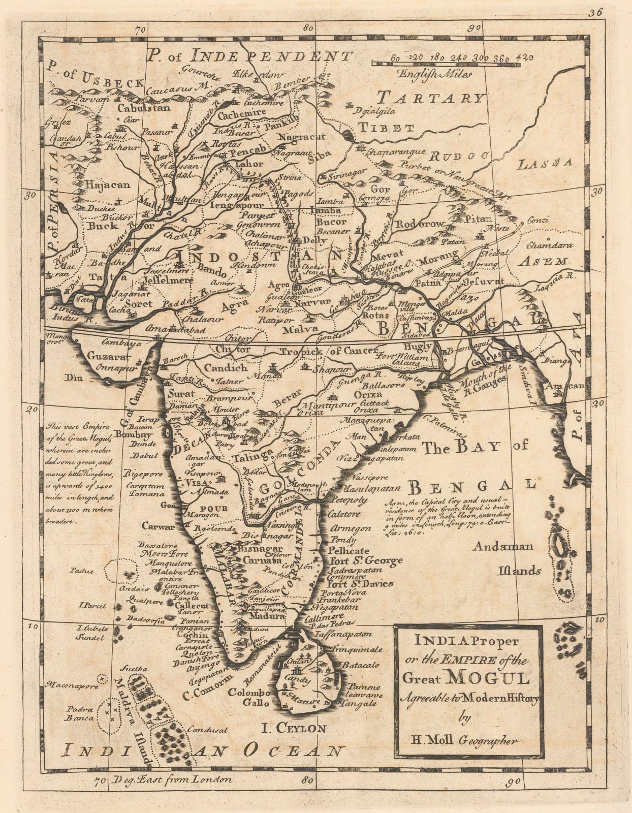 Herman Moll, India proper or the Empire of the Great Mogul, 1750 c.