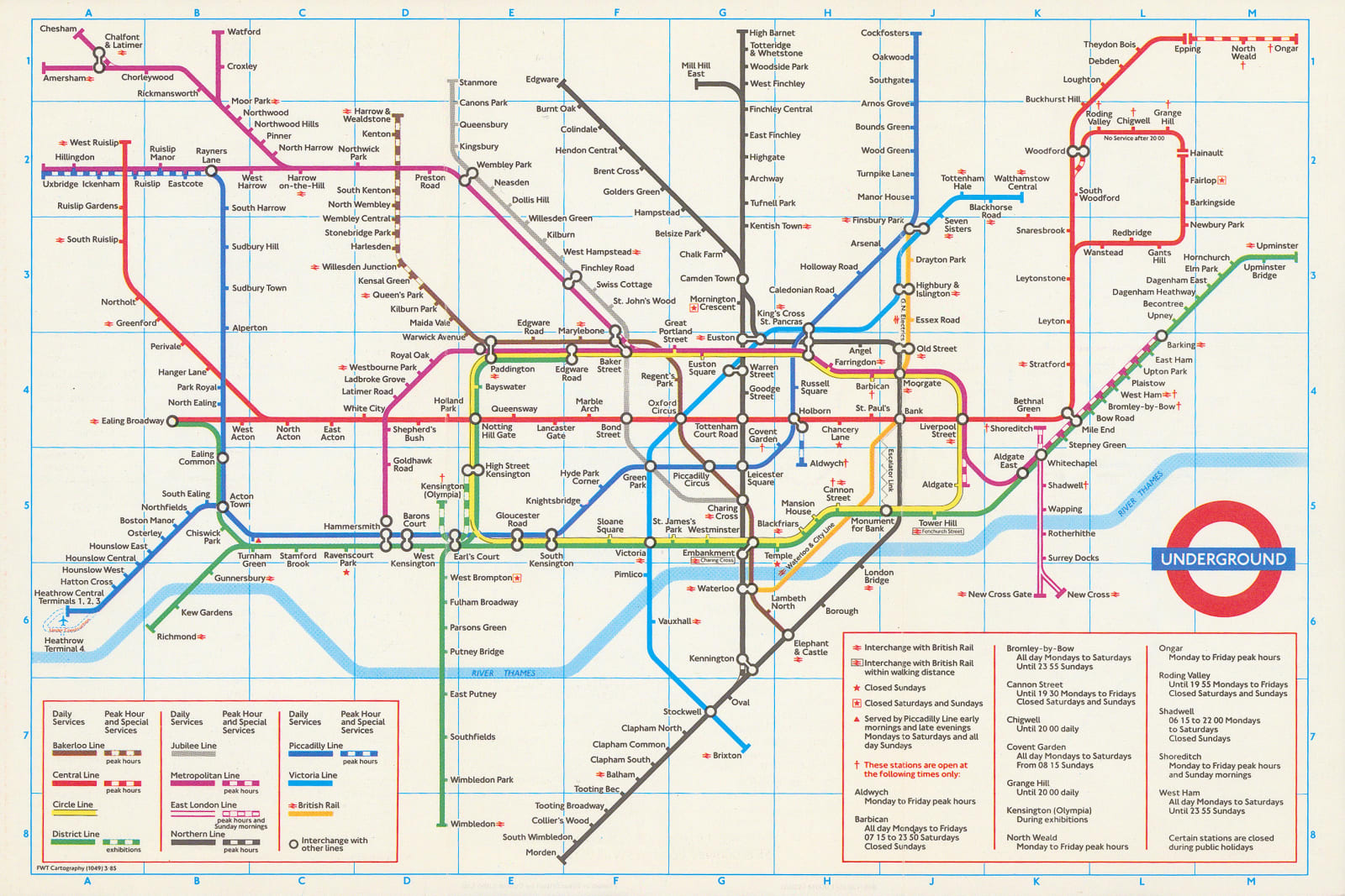 London Underground, London Underground Map, 1985