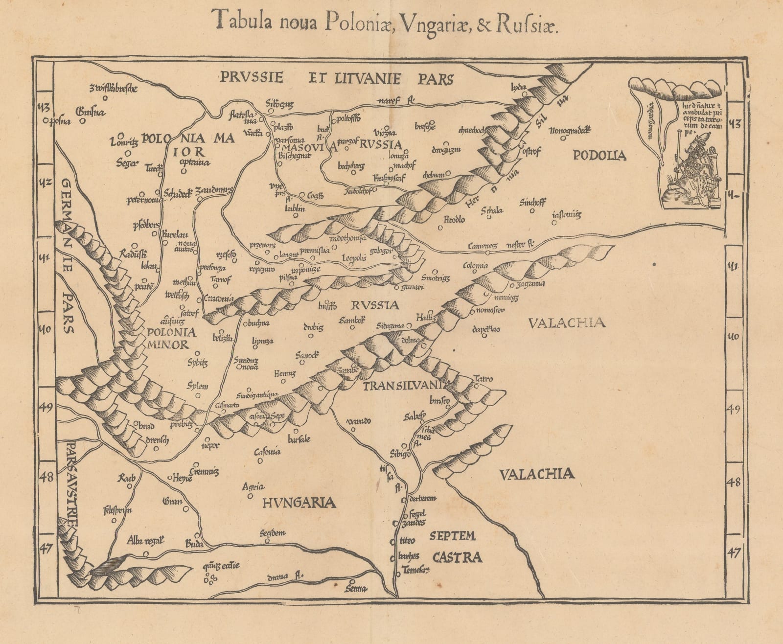 Martin Waldseemüller & Laurent Fries, Slovakia, Hungary, Transylvania & Poland, 1541