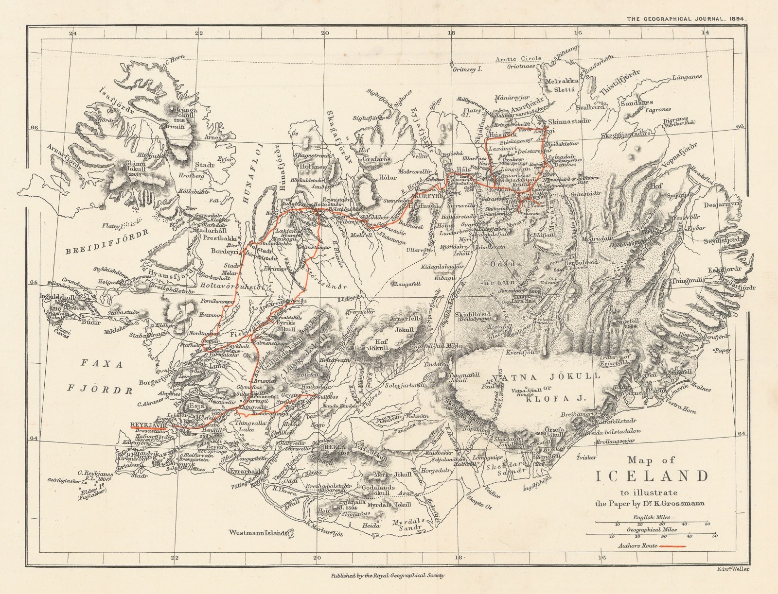 Royal Geographical Society (RGS), Map of Iceland, 1894