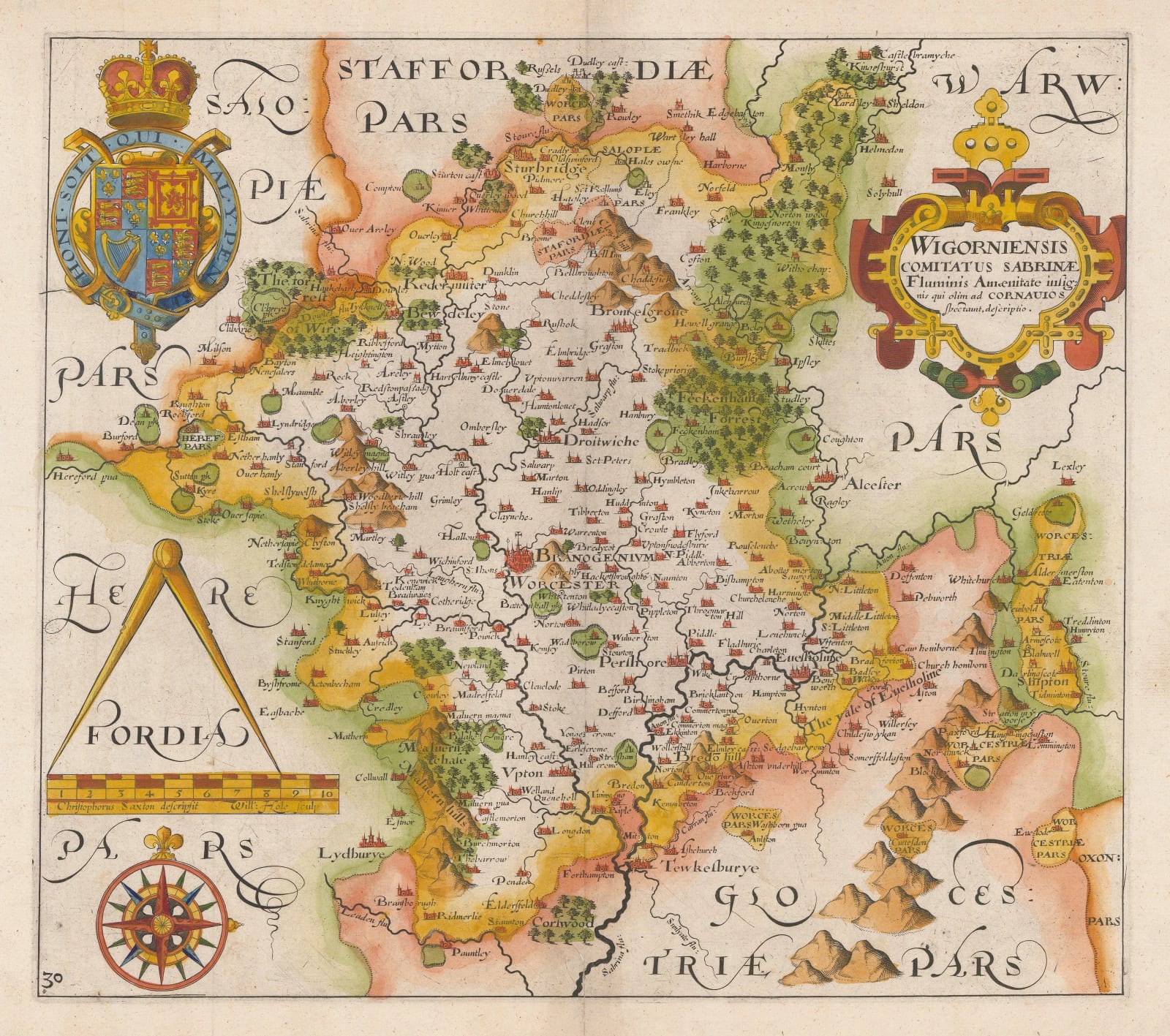 Christopher Saxton & William Hole, Wigorniensis Comitatus Sabrinae, 1637