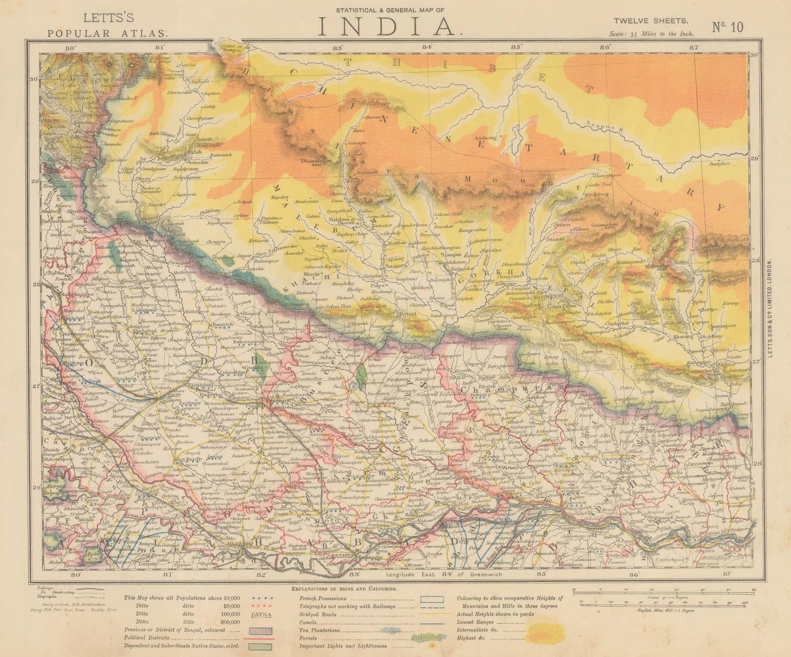 Letts & Son, Eastern India and Nepal, 1882