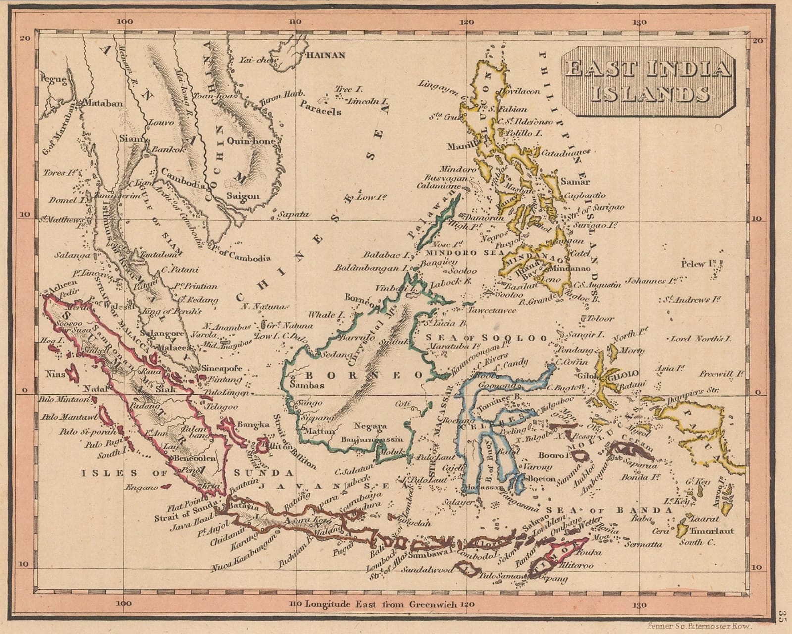 Rest Fenner, Miniature map of Southeast Asia, 1836